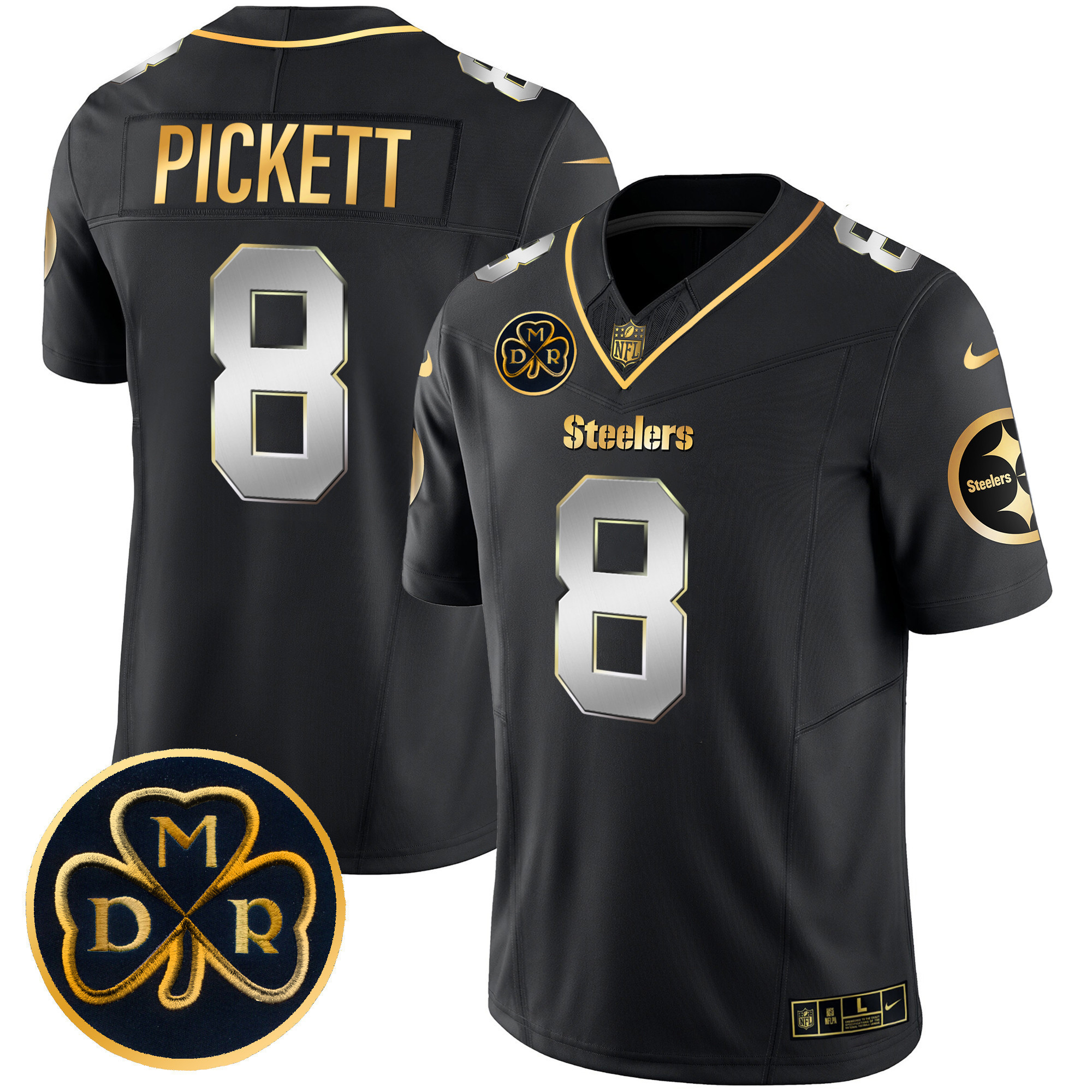 Kenny Pickett Men's Pittsburgh Steelers DMR Patch Gold Vapor Limited Black Limited Jersey - All Stitched