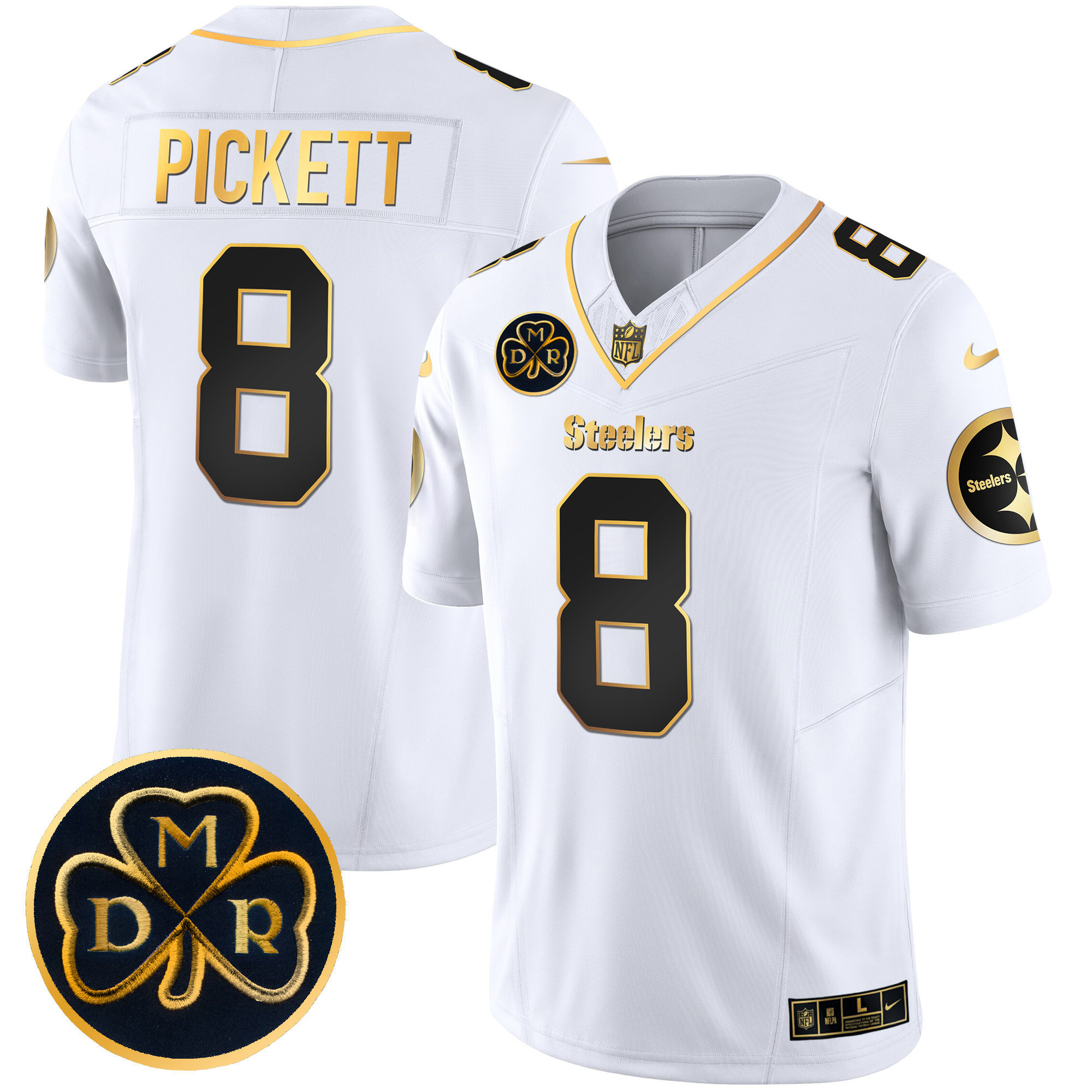 Kenny Pickett Men's Pittsburgh Steelers DMR Patch Gold Vapor Limited White Gold Jersey - All Stitched