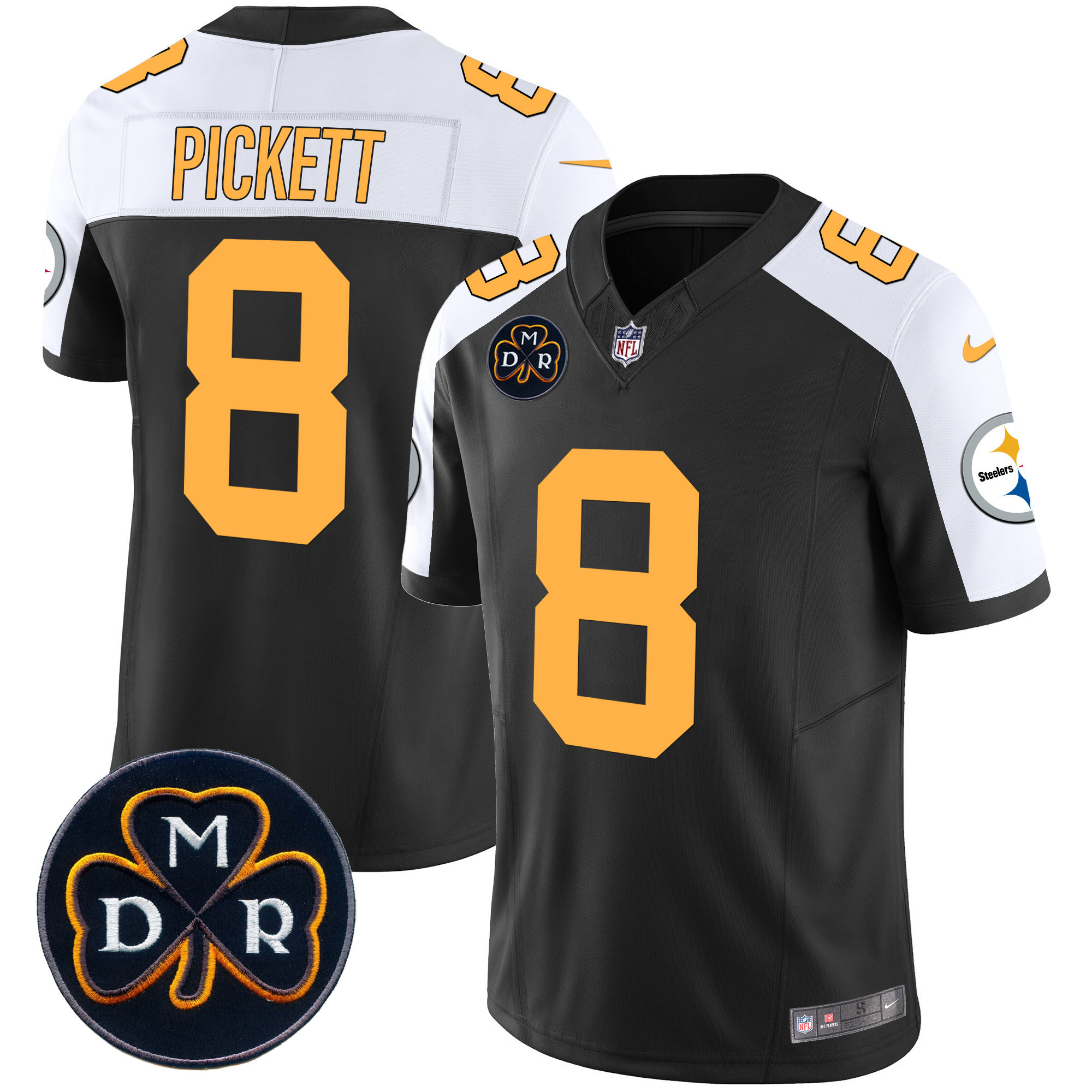 Kenny Pickett Men's Pittsburgh Steelers DMR Patch Vapor Limited Rush Alternate Jersey - All Stitched