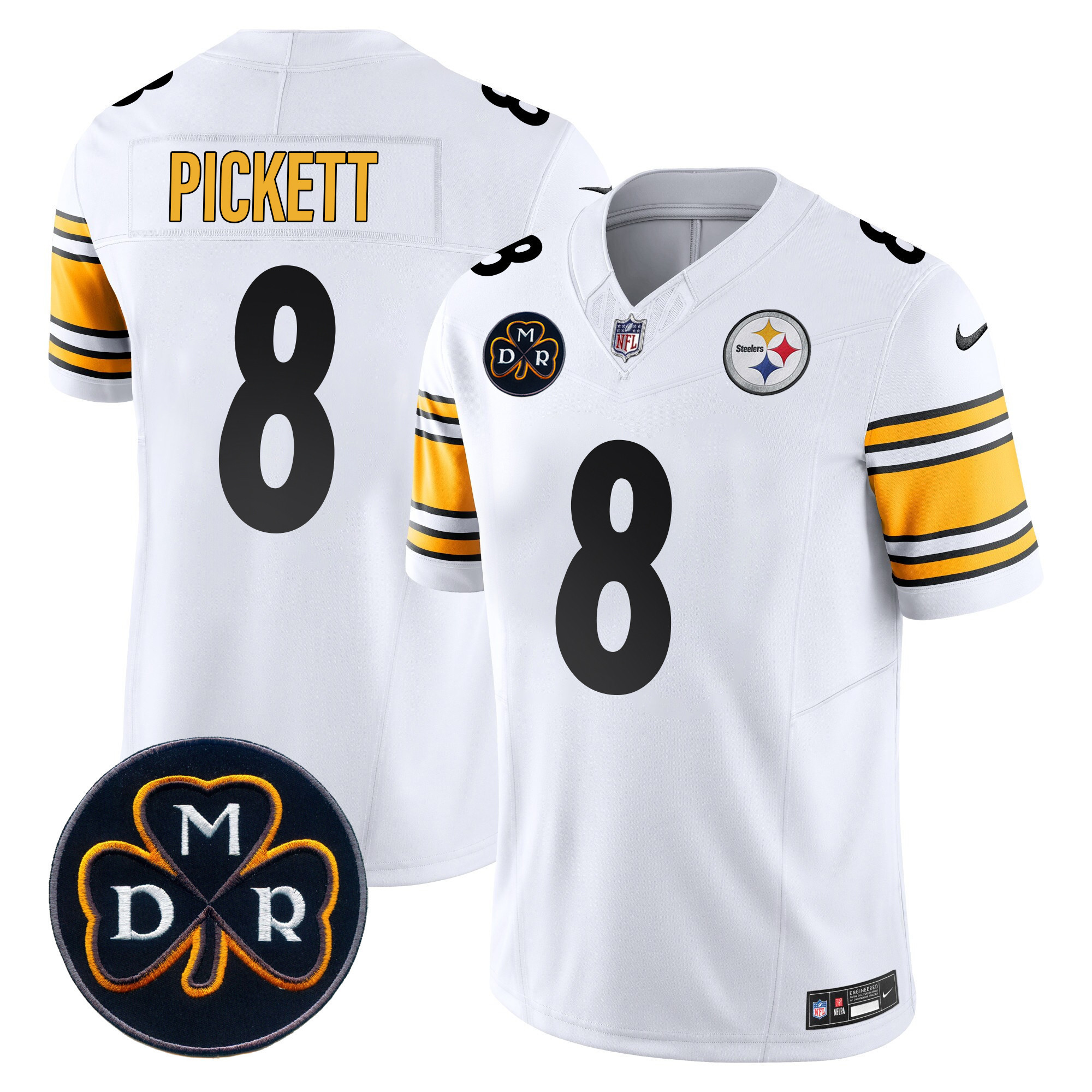 Kenny Pickett Men's Pittsburgh Steelers DMR Patch Vapor Limited White Jersey - All Stitched