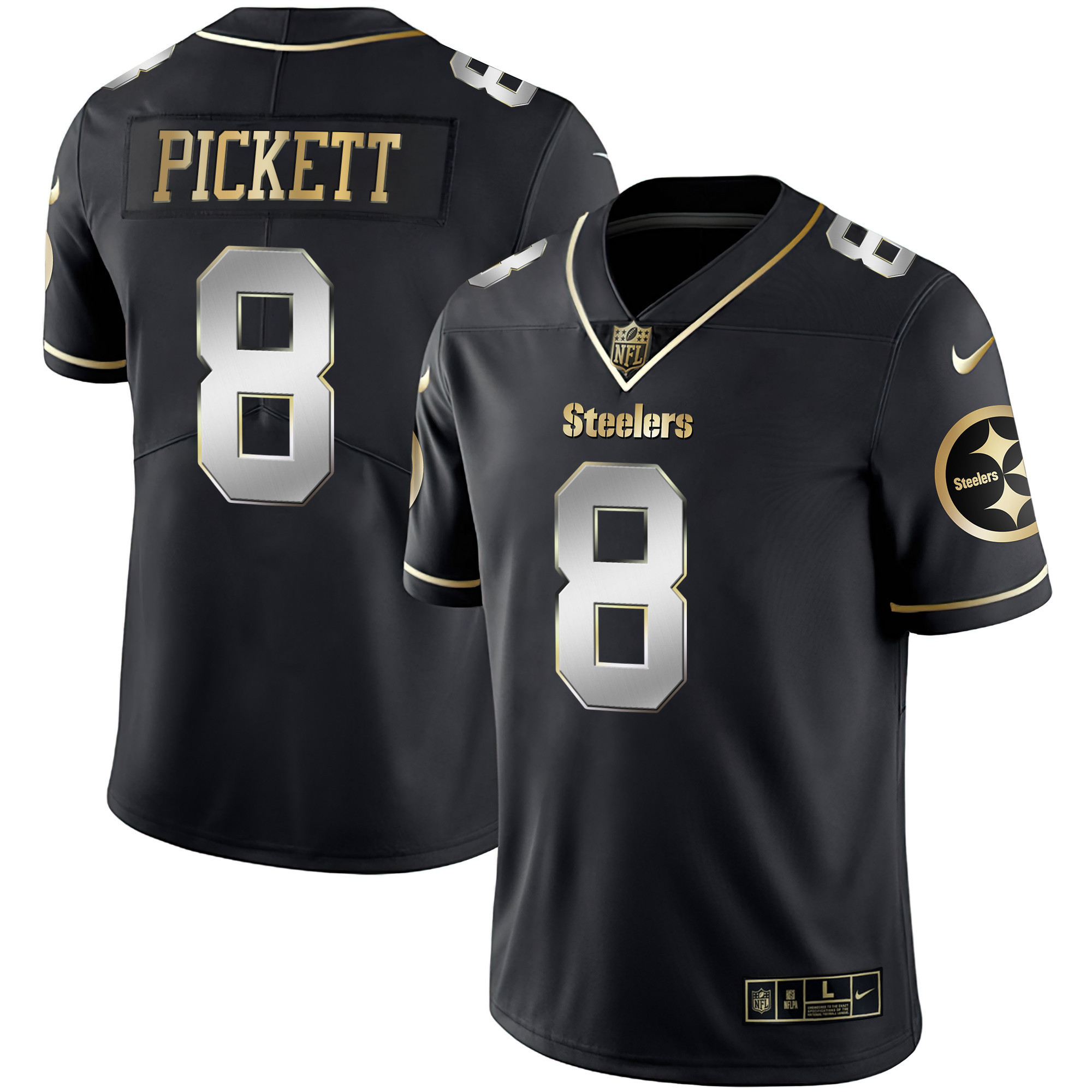 Kenny Pickett Men's Pittsburgh Steelers Gold & Split - All Stitched Black Limited Jersey - All Stitched