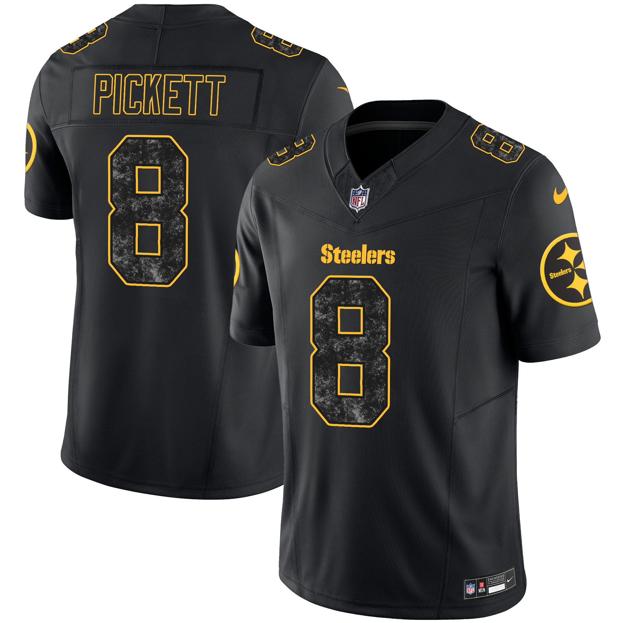 Kenny Pickett Men's Pittsburgh Steelers Grunge Vapor Limited Black Jersey - All Stitched