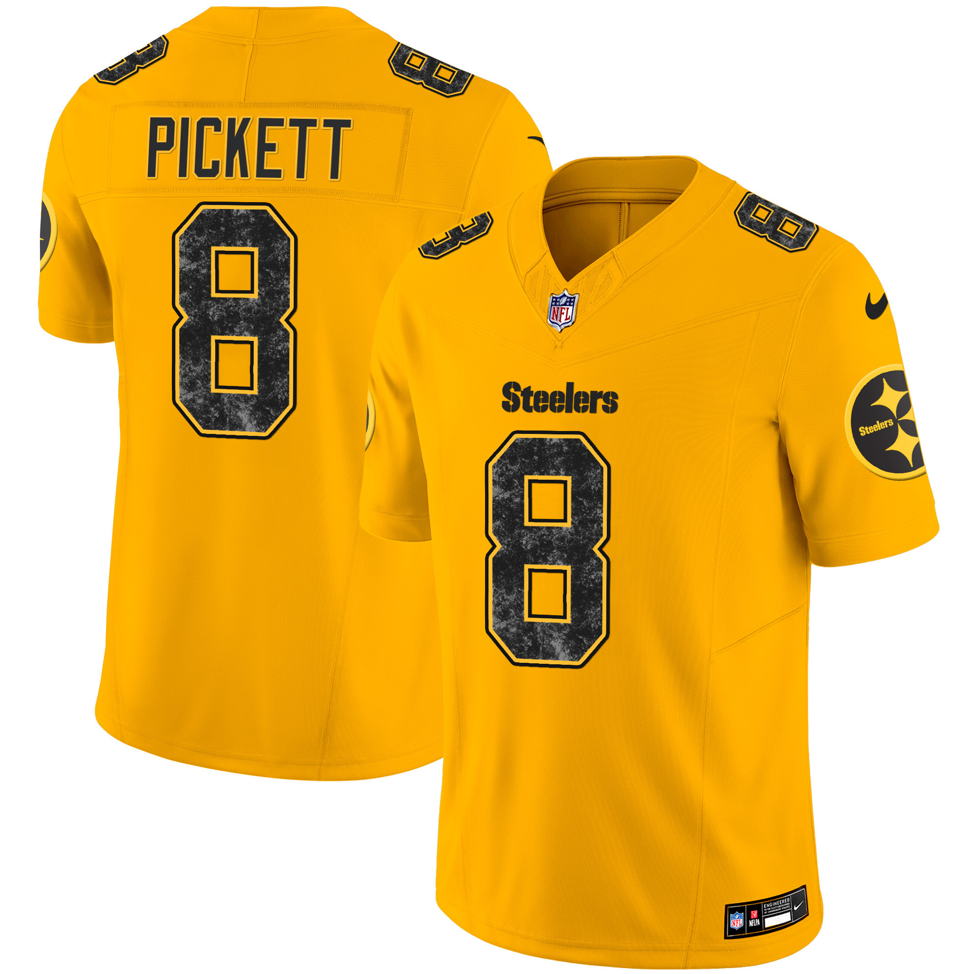 Kenny Pickett Men's Pittsburgh Steelers Grunge Vapor Limited Gold Jersey - All Stitched