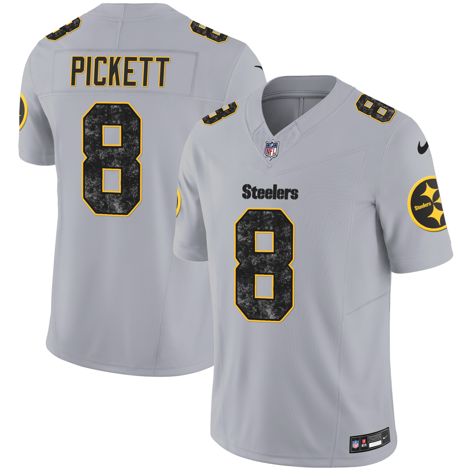 Kenny Pickett Men's Pittsburgh Steelers Grunge Vapor Limited Gray Jersey - All Stitched