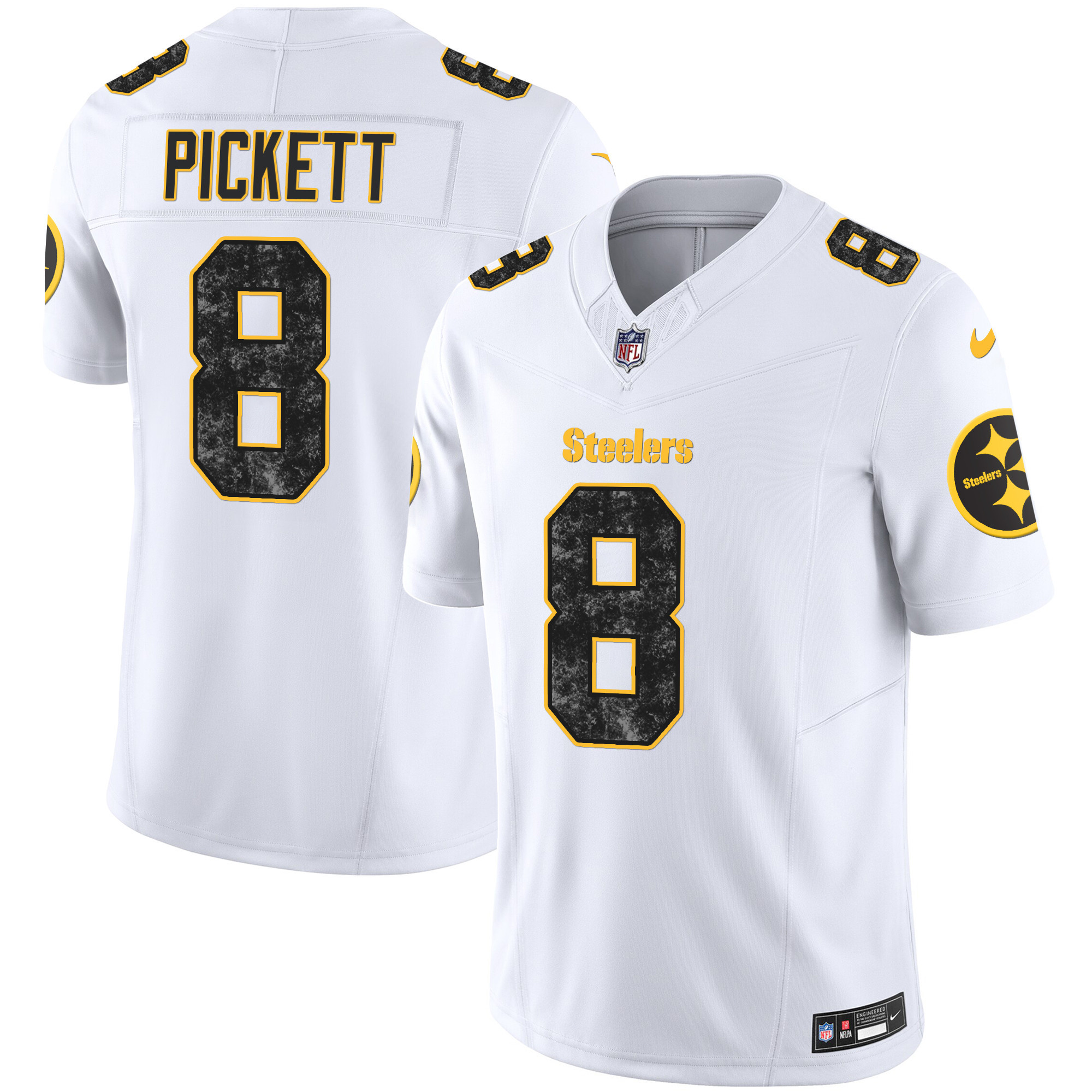 Kenny Pickett Men's Pittsburgh Steelers Grunge Vapor Limited White Jersey - All Stitched
