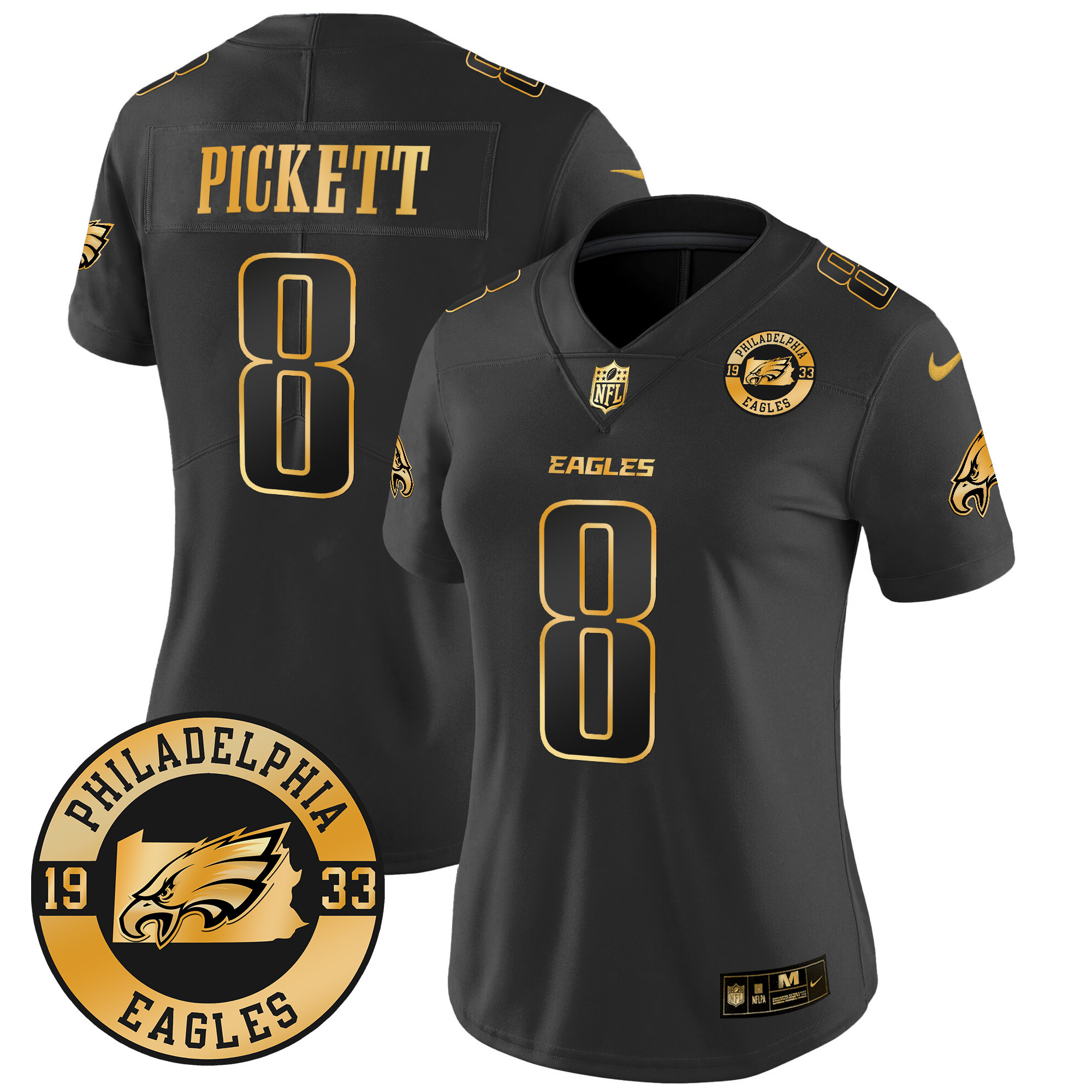 Kenny Pickett Women's Philadelphia Eagles 2024 Gold Vapor Limited Black Gold Jersey - All Stitched