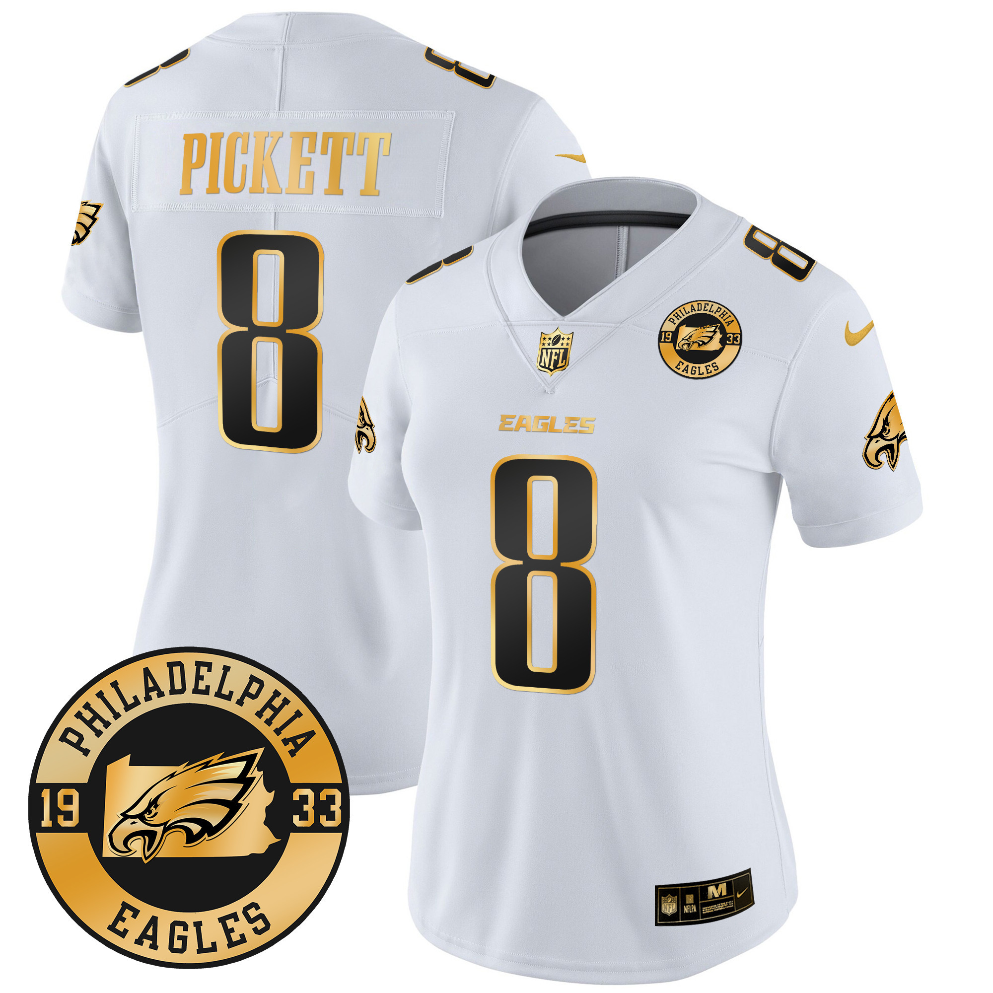 Kenny Pickett Women's Philadelphia Eagles 2024 Gold Vapor Limited White Gold Jersey - All Stitched