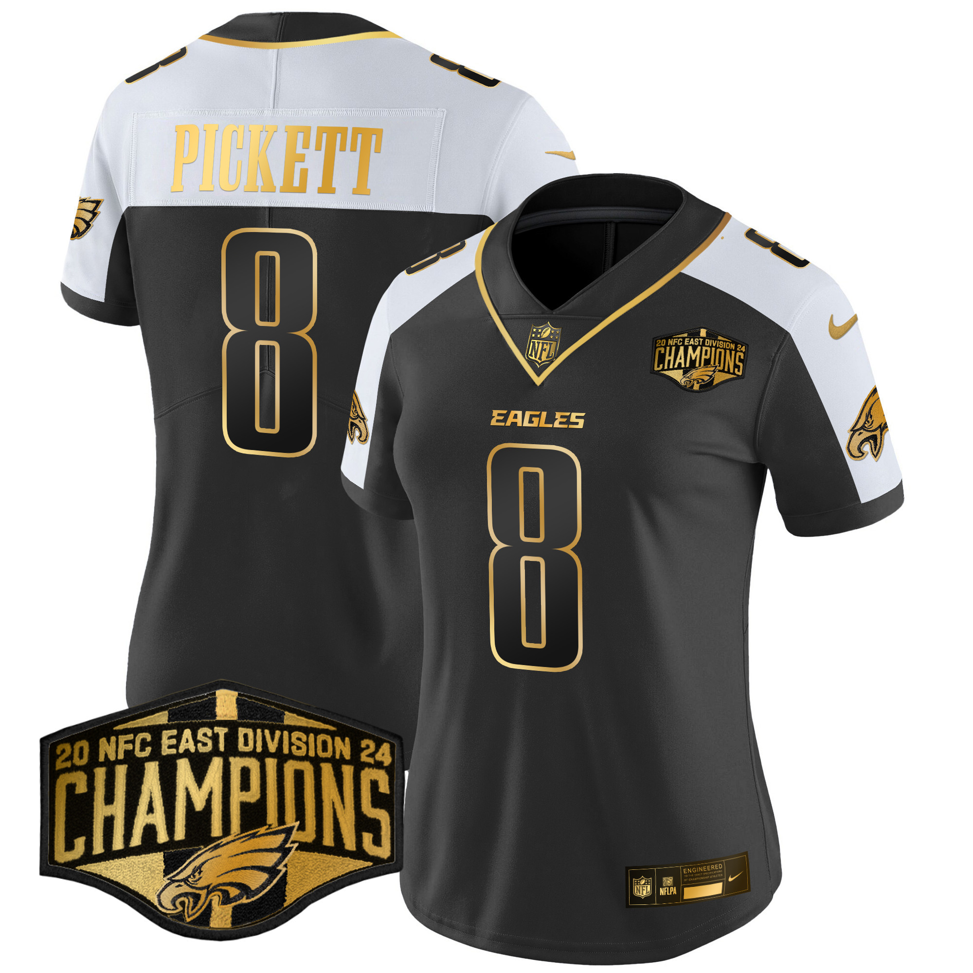 Kenny Pickett Women's Philadelphia Eagles 2024 NFC East Division Champions Gold Vapor Limited Alternate Jersey - All Stitched