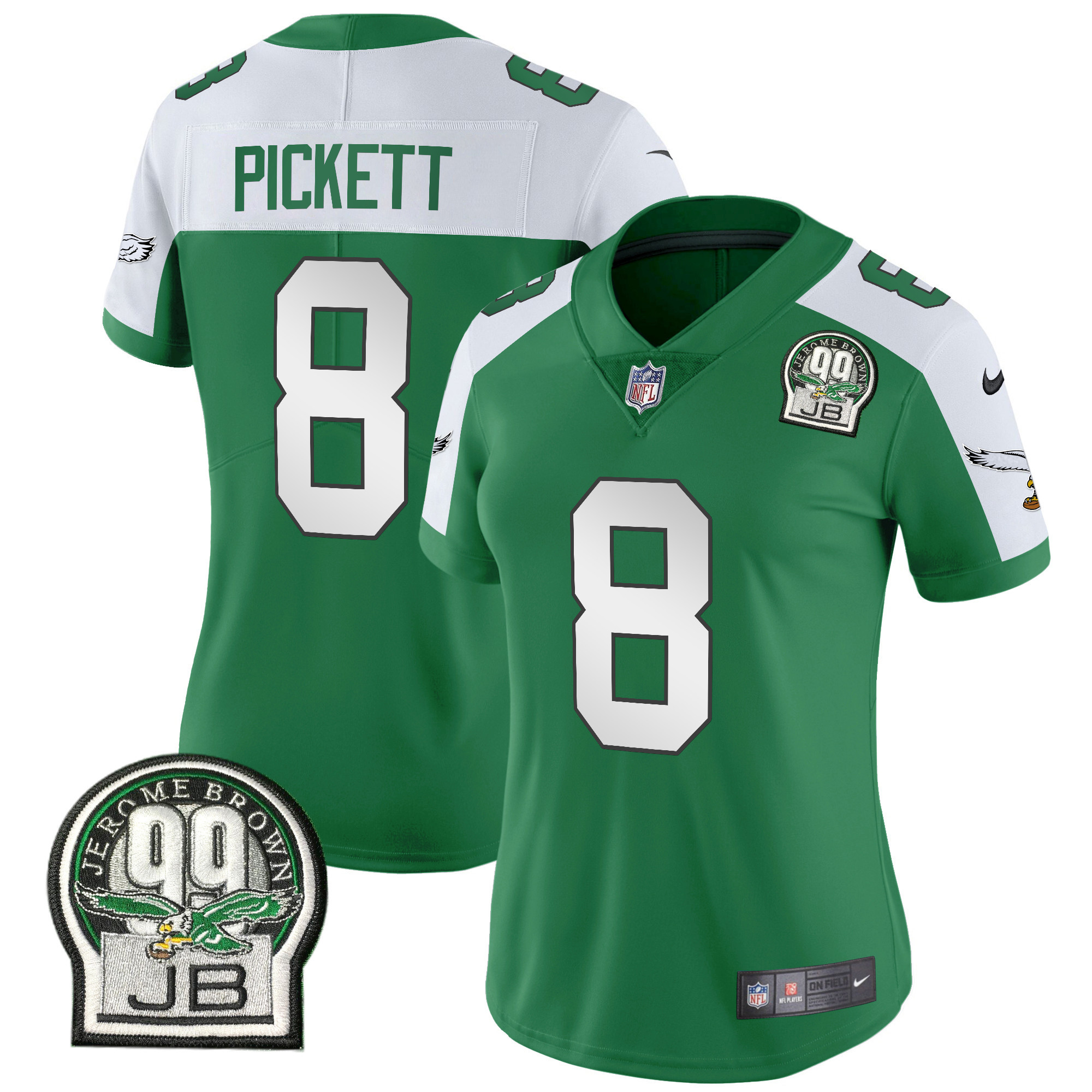Kenny Pickett Women's Philadelphia Eagles Jerome Brown Patch Kelly Green Alternate Kelly Alternate Jersey - All Stitched