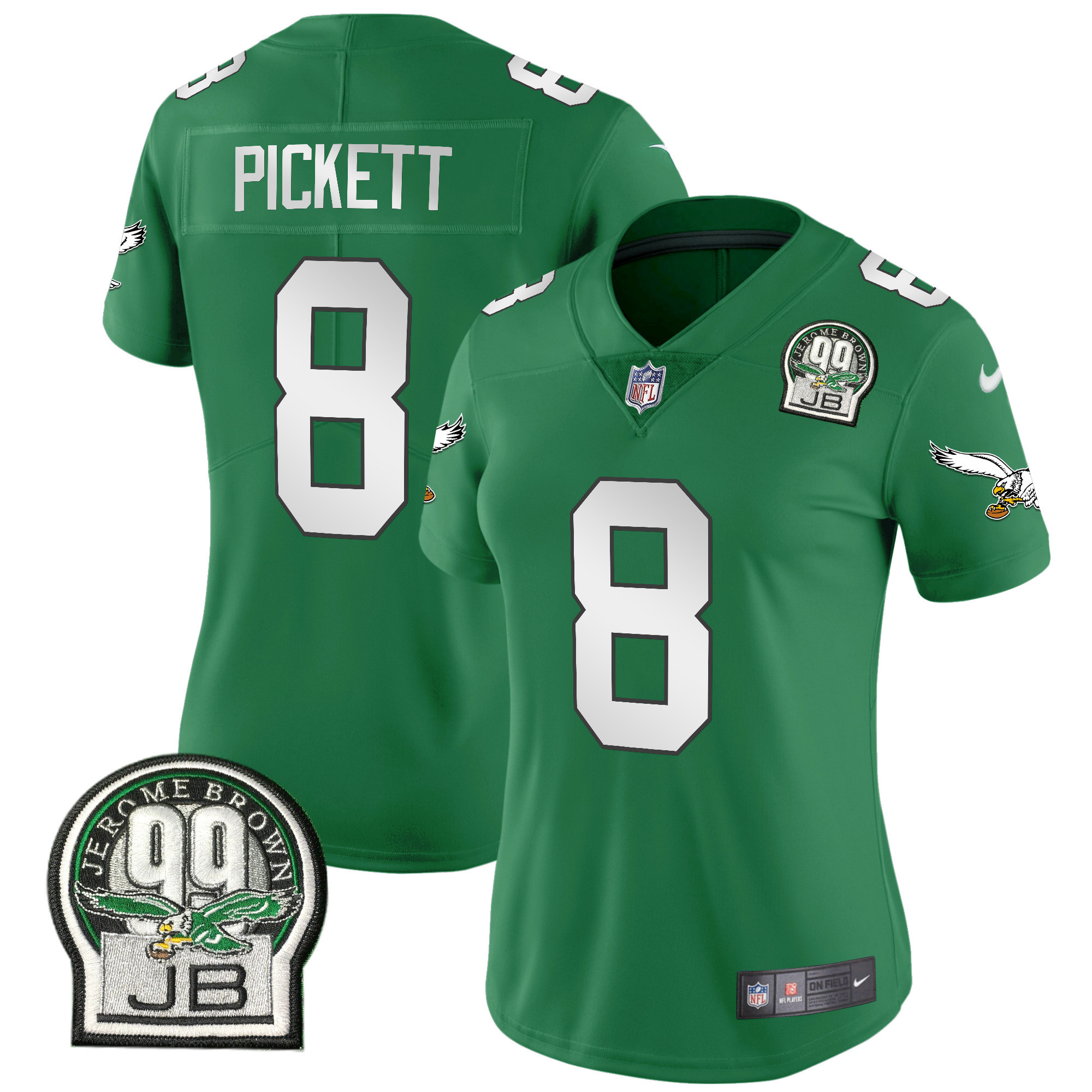 Kenny Pickett Women's Philadelphia Eagles Jerome Brown Patch Kelly Green Alternate Kelly Green Jersey - All Stitched
