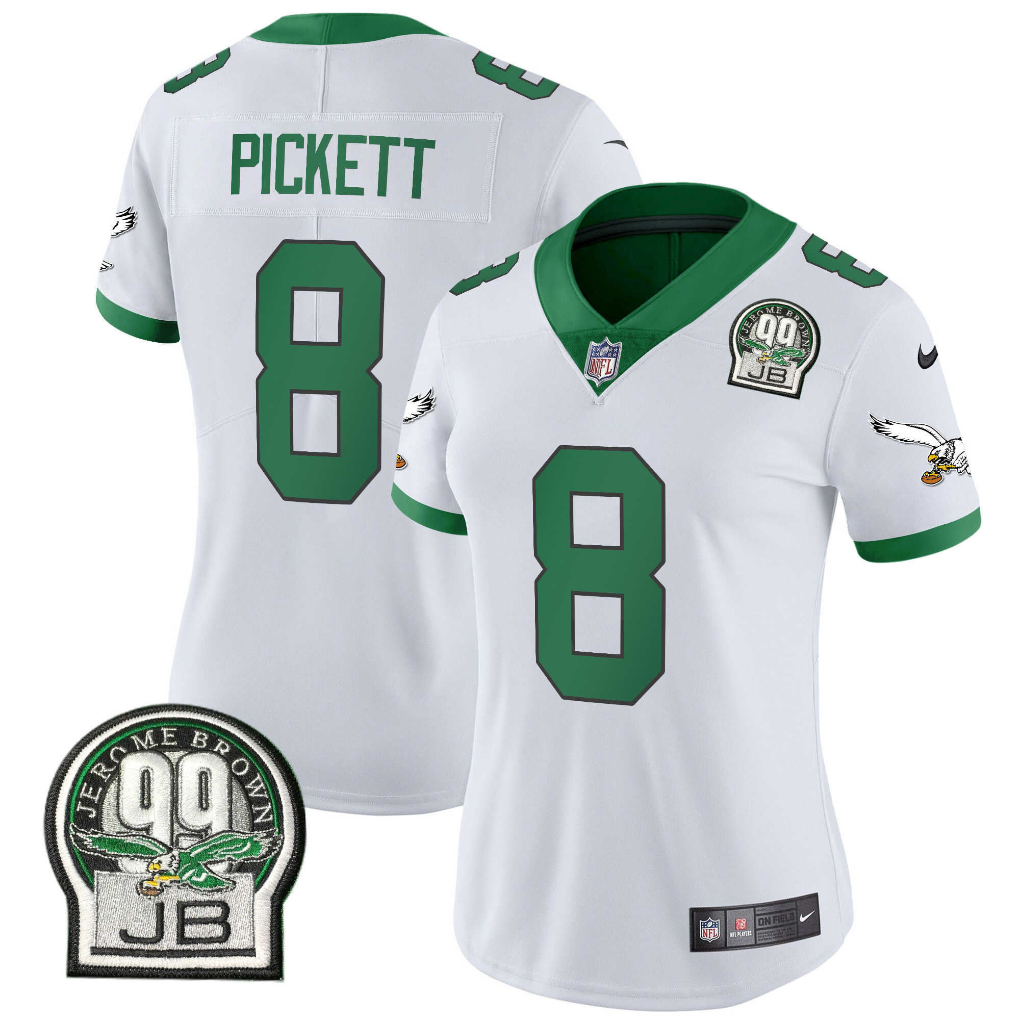 Kenny Pickett Women's Philadelphia Eagles Jerome Brown Patch Kelly Green Alternate Kelly White Jersey - All Stitched