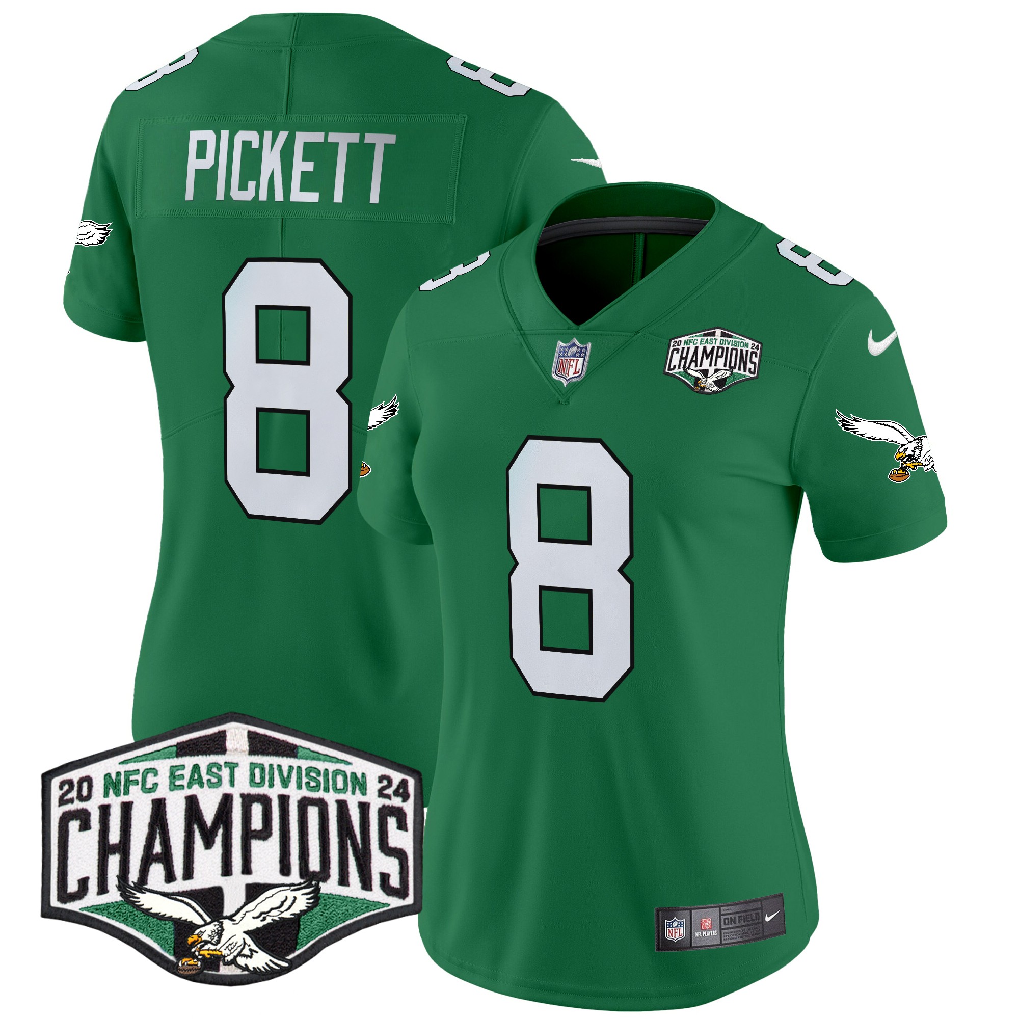 Kenny Pickett Women's Philadelphia Eagles Kelly Green 2024 NFC East Division Champions Vapor Limited Kelly Green Jersey - All Stitched