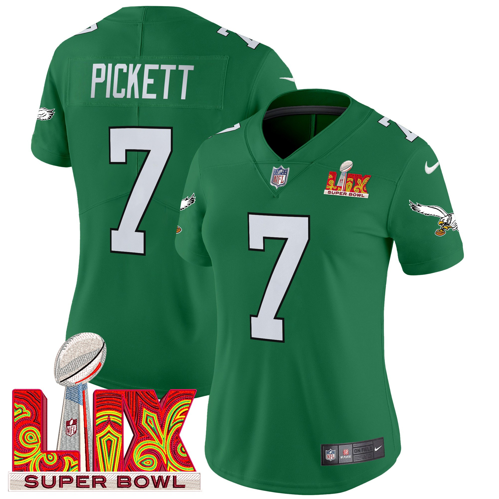 Kenny Pickett Women's Philadelphia Eagles Kelly Green Super Bowl LIX Patch Vapor Limited Kelly Green Jersey - All Stitched