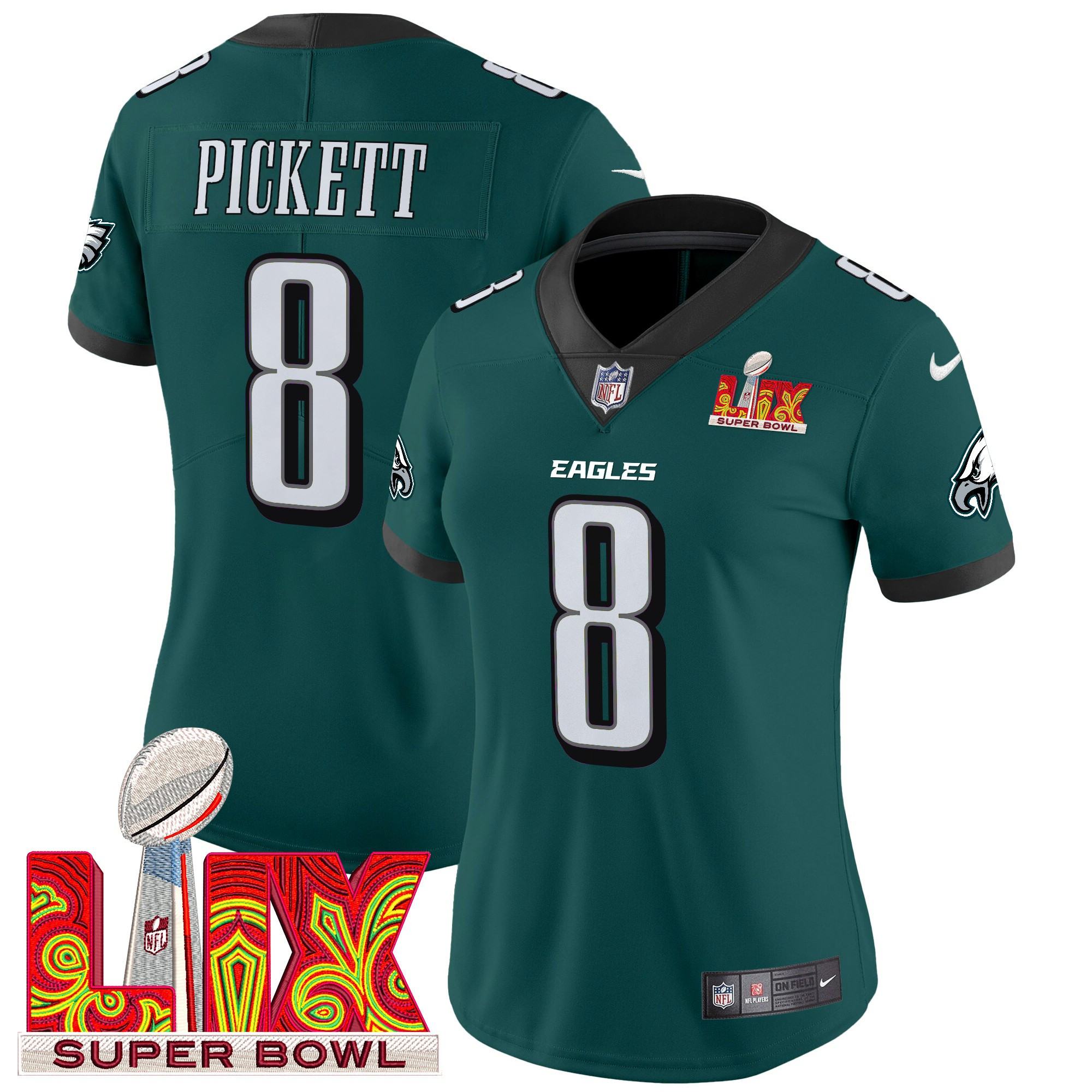 Kenny Pickett Women's Philadelphia Eagles Super Bowl LIX Patch Vapor Limited Midnight Green Jersey - All Stitched