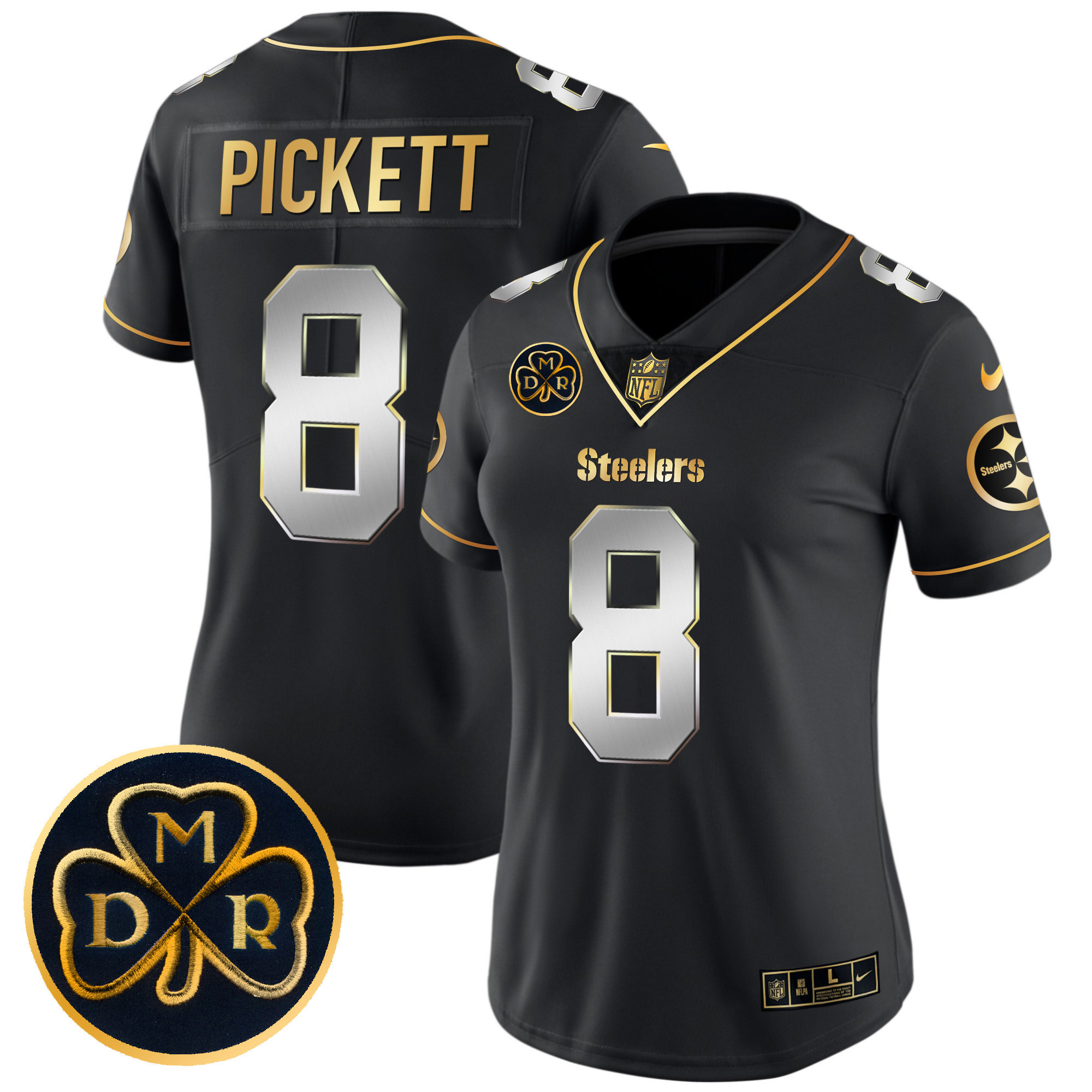 Kenny Pickett Women's Pittsburgh Steelers DMR Patch Gold Vapor Limited Black Limited Jersey - All Stitched