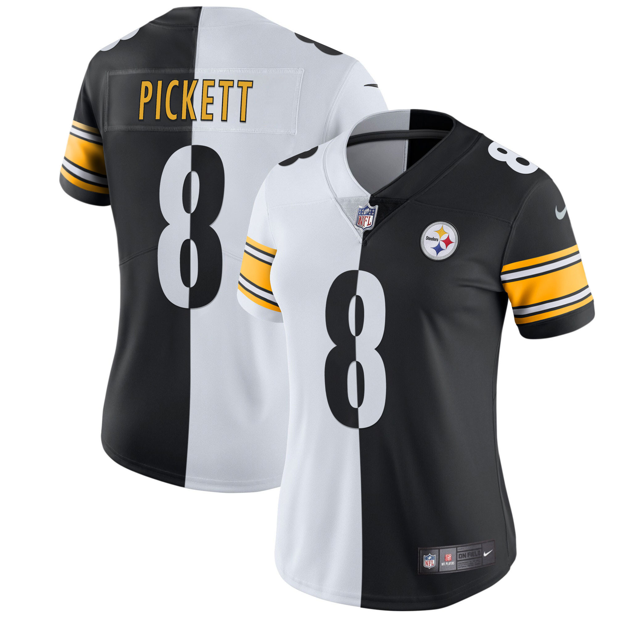 Kenny Pickett Women's Pittsburgh Steelers White Gold & Black Gold - All Stitched Split Jersey - All Stitched
