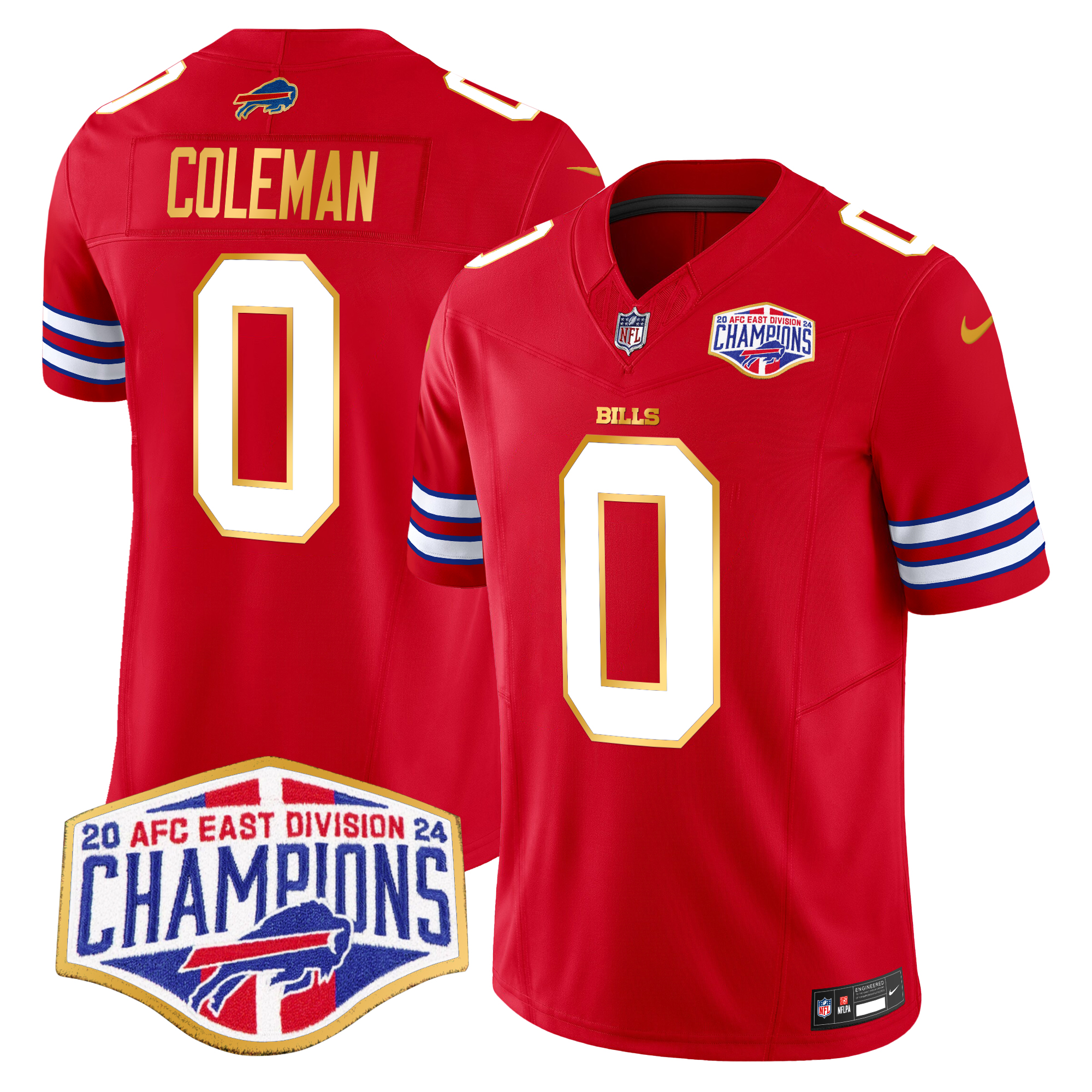 Keon Coleman Men's Buffalo Bills 2024 AFC East Division Champions Gold Trim Vapor Limited Red Jersey - All Stitched