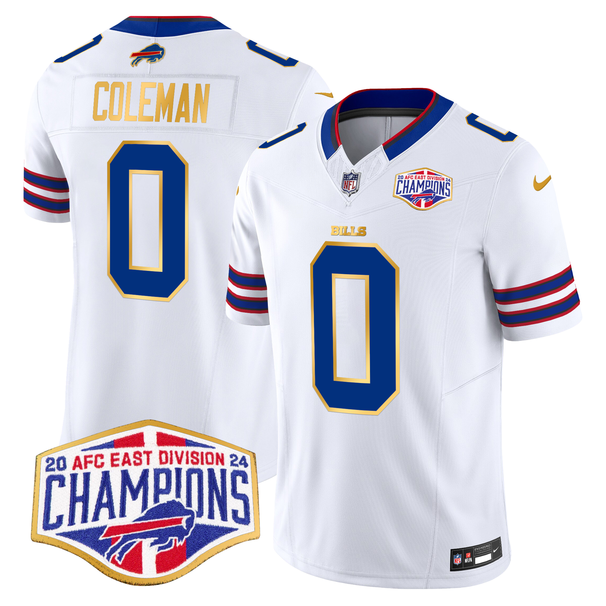 Keon Coleman Men's Buffalo Bills 2024 AFC East Division Champions Gold Trim Vapor Limited White Jersey - All Stitched