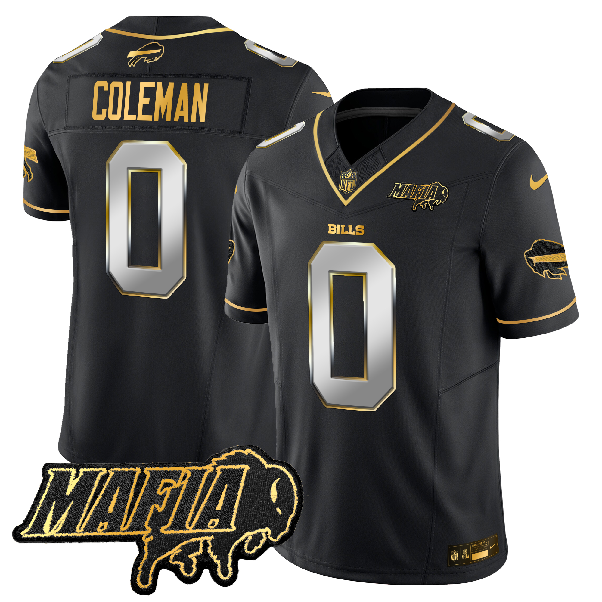 Keon Coleman Men's Buffalo Bills 2024 Buffalo Bills Mafia Patch Gold Vapor Limited Black Limited Jersey - All Stitched