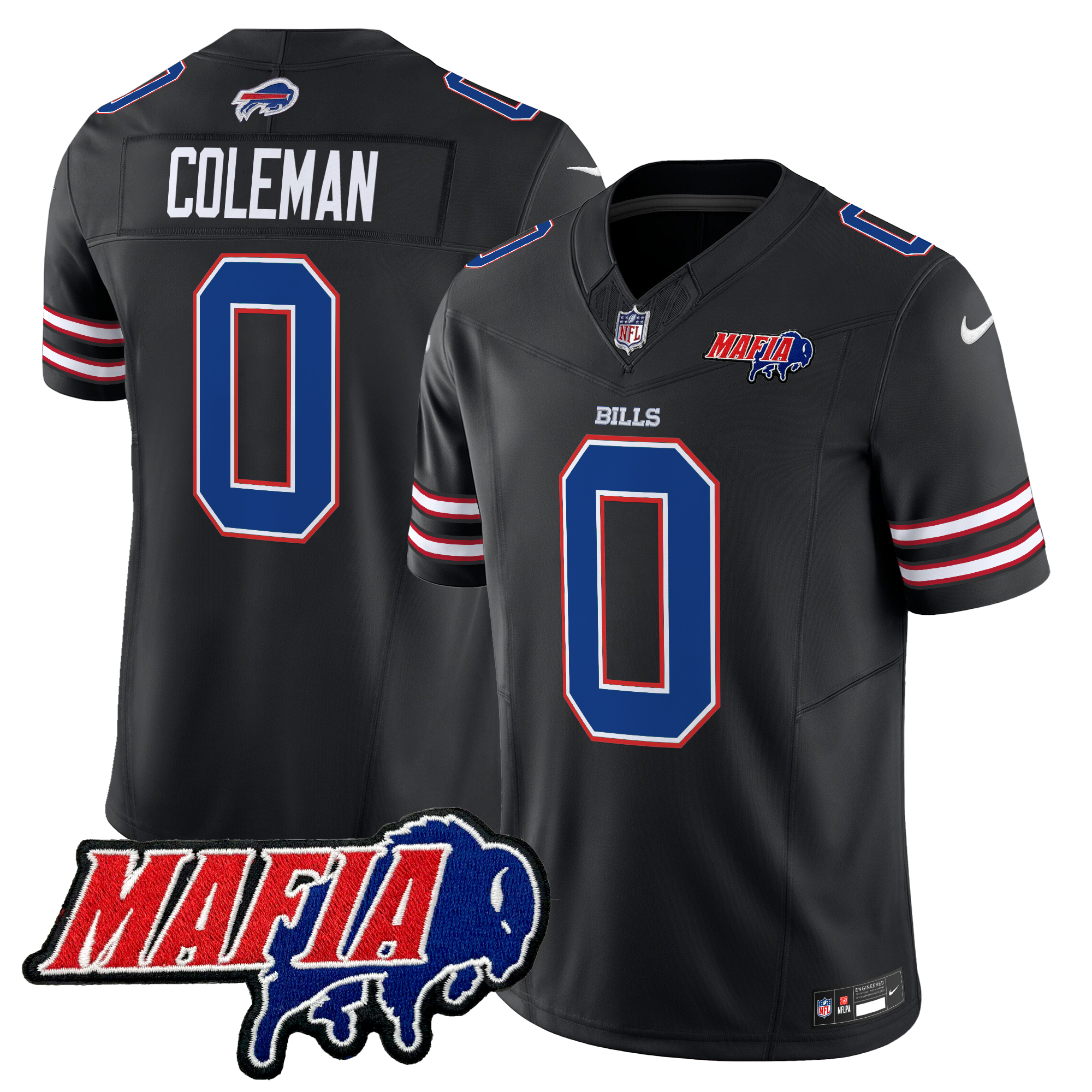 Keon Coleman Men's Buffalo Bills 2024 Buffalo Bills Mafia Patch Vapor Limited Black Jersey - All Stitched