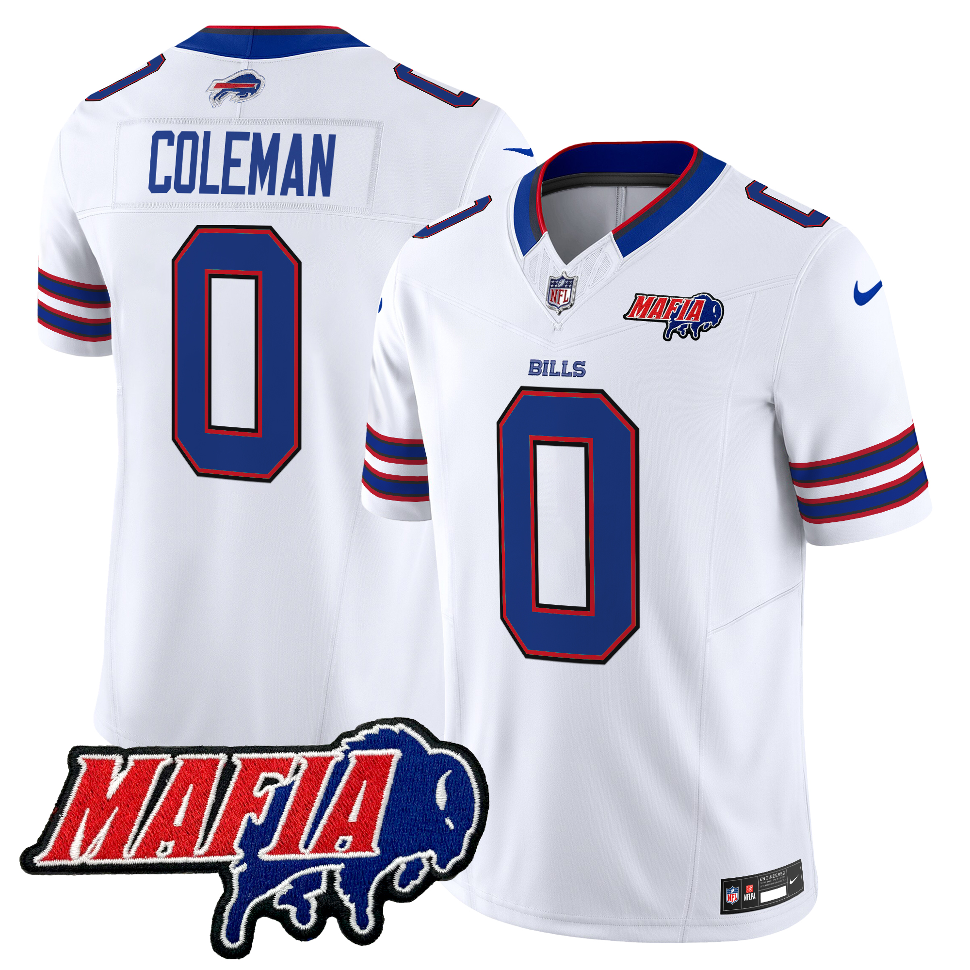 Keon Coleman Men's Buffalo Bills 2024 Buffalo Bills Mafia Patch Vapor Limited White Jersey - All Stitched