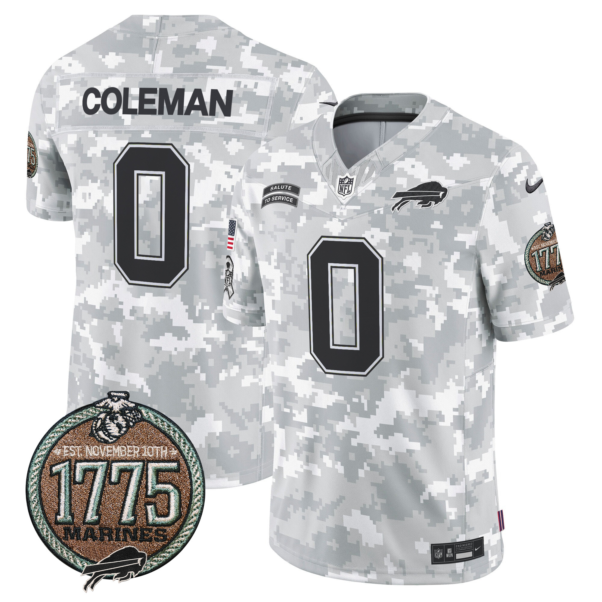 Keon Coleman Men's Buffalo Bills 2024 Salute to Service Establishment Year Patch Vapor Limited Marines Jersey - All Stitched
