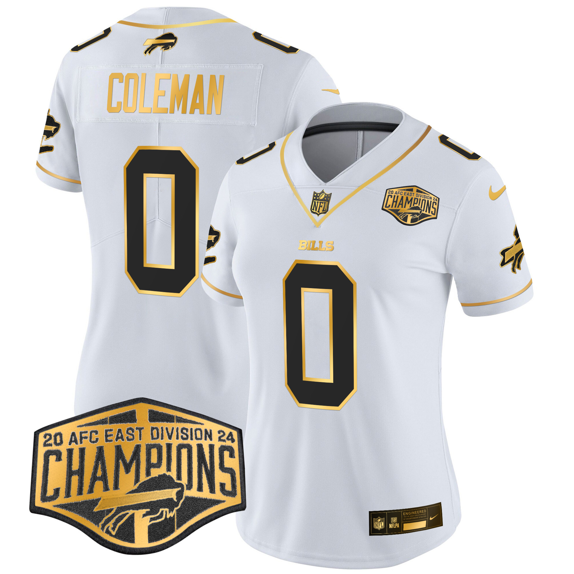 Keon Coleman Women's Buffalo Bills 2024 AFC East Division Champions Gold Vapor Limited White Gold Jersey - All Stitched