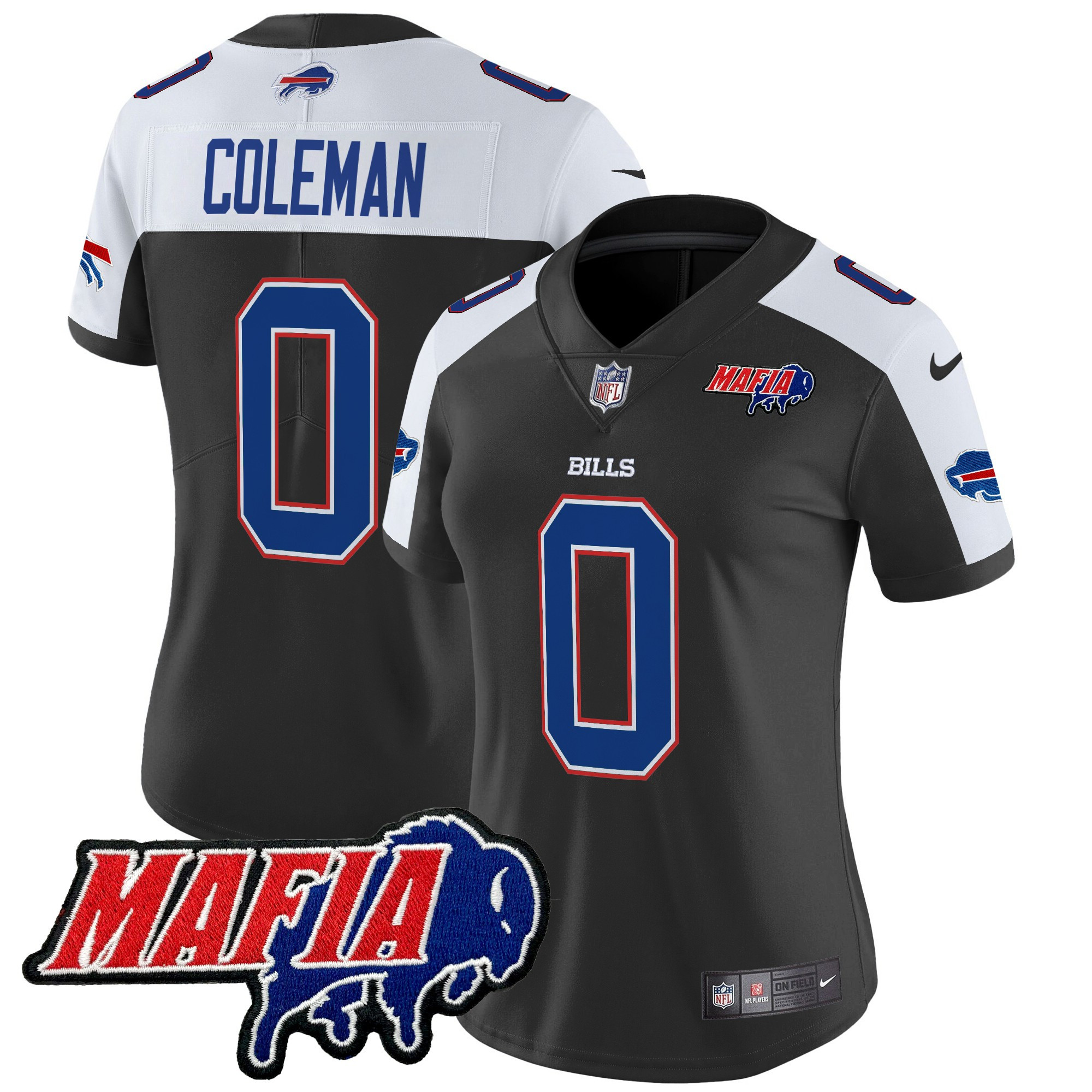 Keon Coleman Women's Buffalo Bills 2024 Buffalo Bills Mafia Patch Vapor Limited Black Alternate Jersey - All Stitched