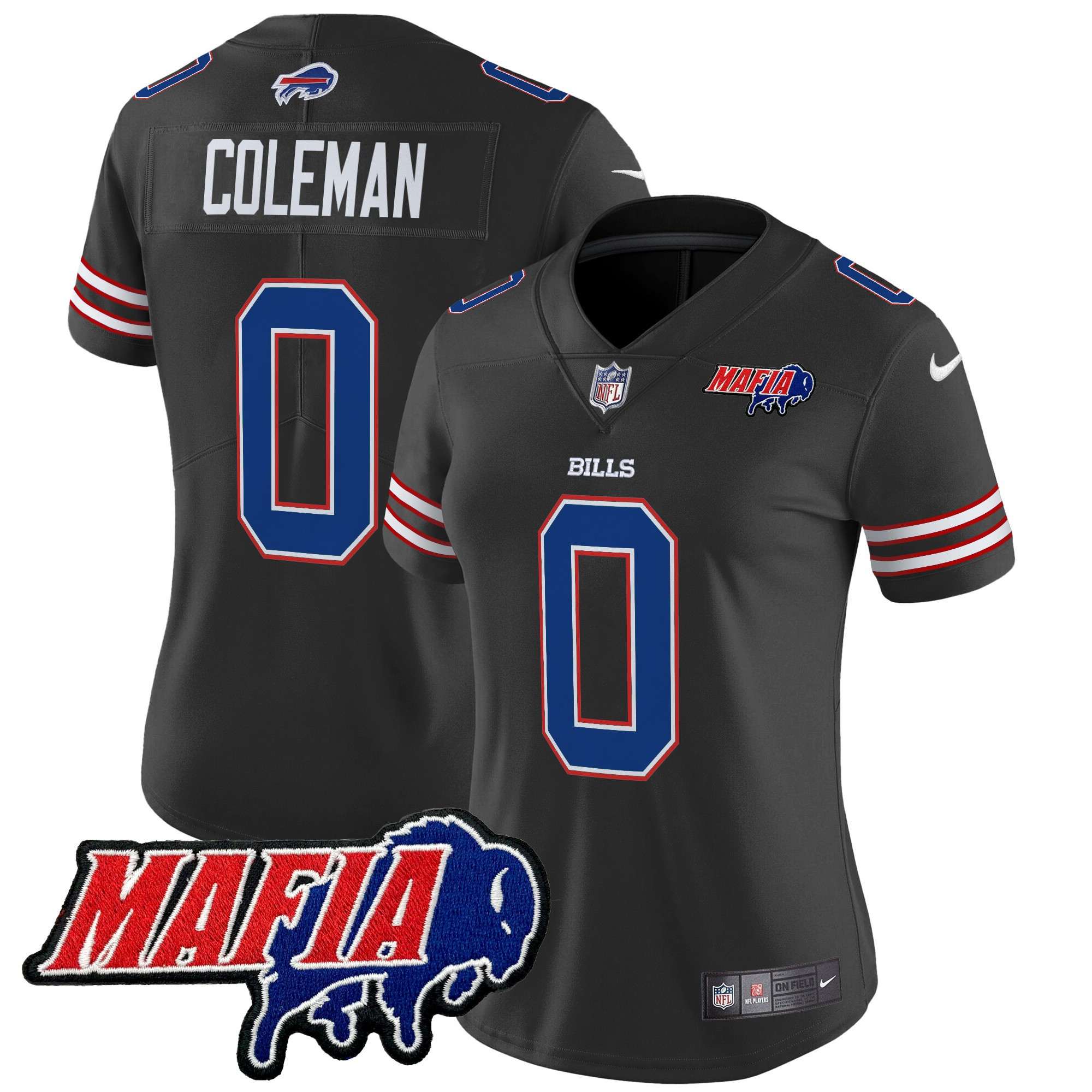 Keon Coleman Women's Buffalo Bills 2024 Buffalo Bills Mafia Patch Vapor Limited Black Jersey - All Stitched