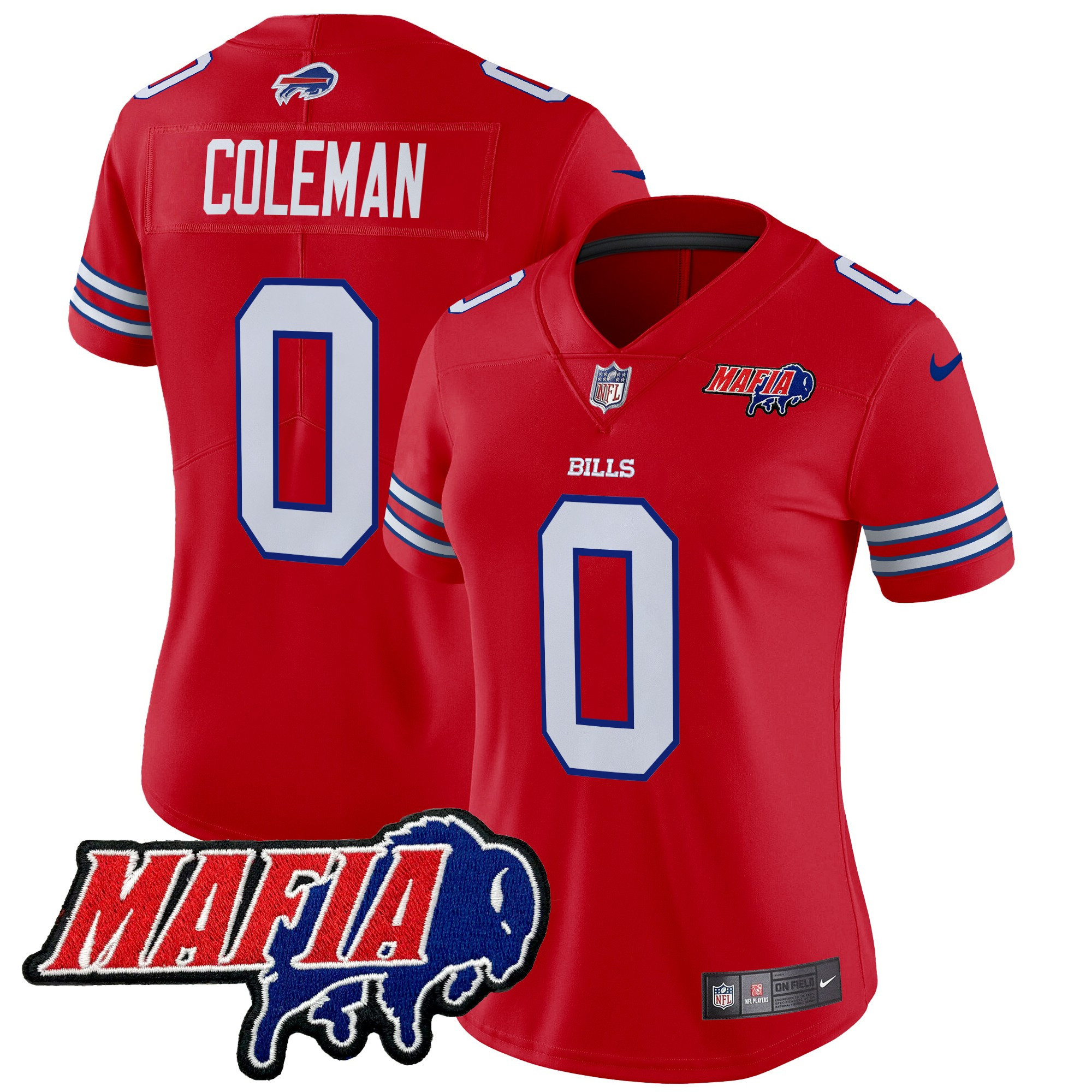 Keon Coleman Women's Buffalo Bills 2024 Buffalo Bills Mafia Patch Vapor Limited Red Jersey - All Stitched