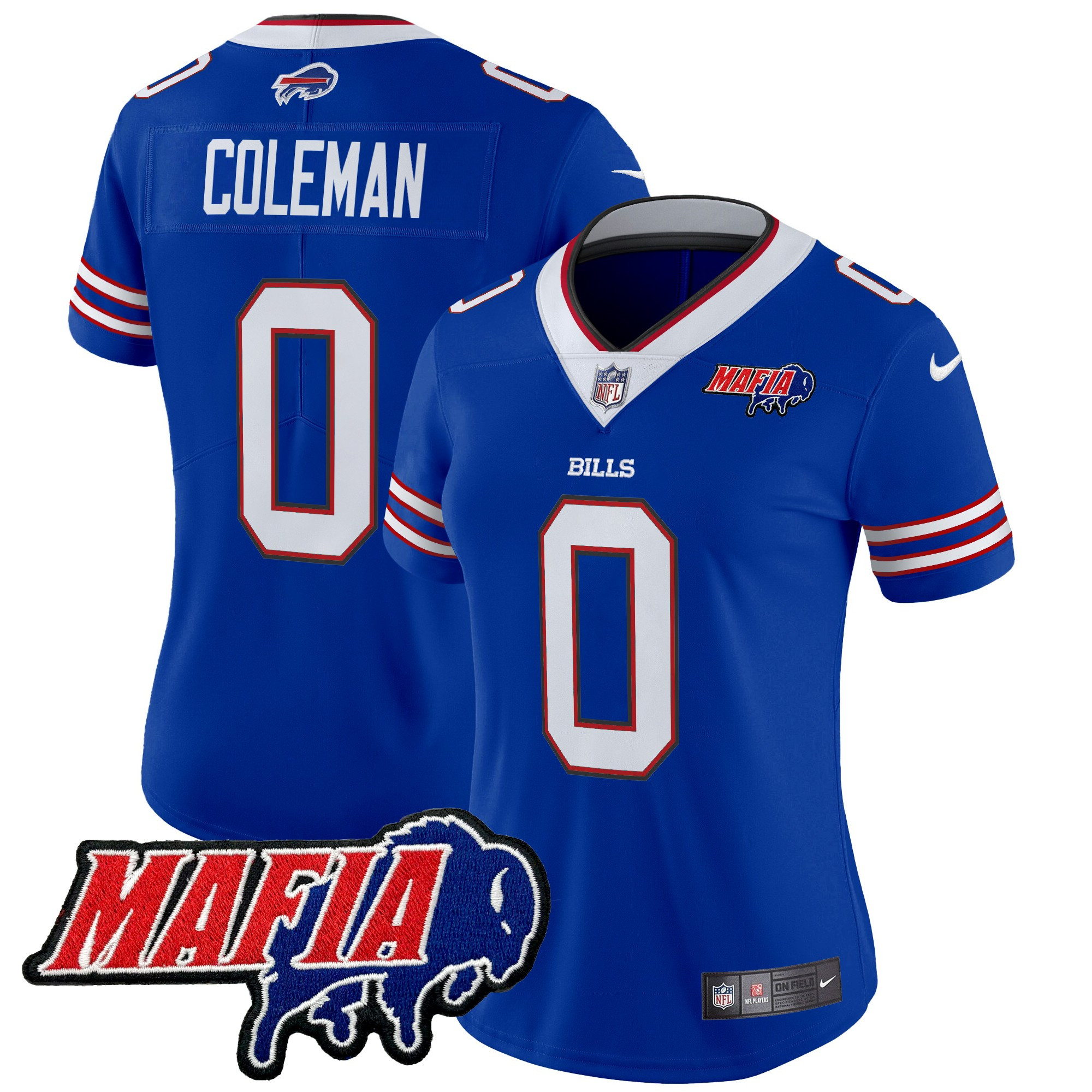 Keon Coleman Women's Buffalo Bills 2024 Buffalo Bills Mafia Patch Vapor Limited Royal Jersey - All Stitched