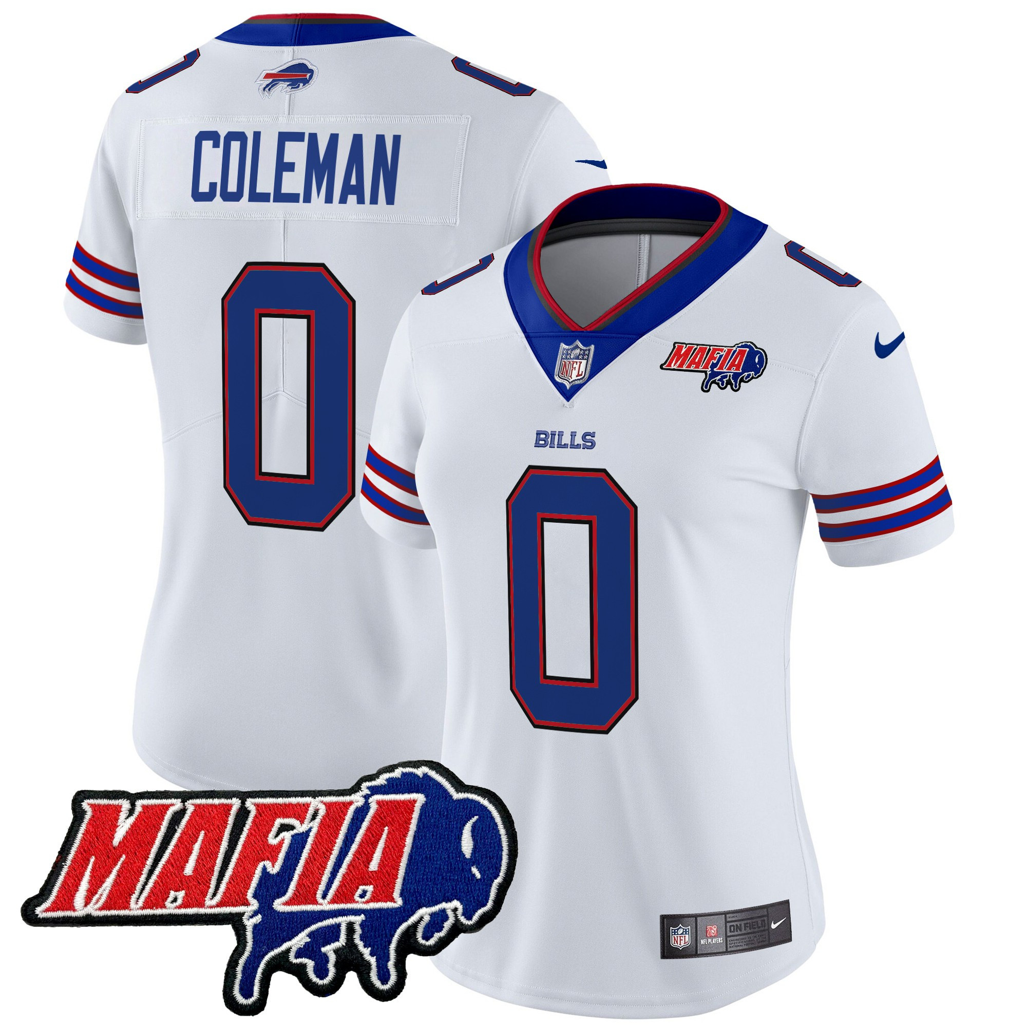 Keon Coleman Women's Buffalo Bills 2024 Buffalo Bills Mafia Patch Vapor Limited White Jersey - All Stitched