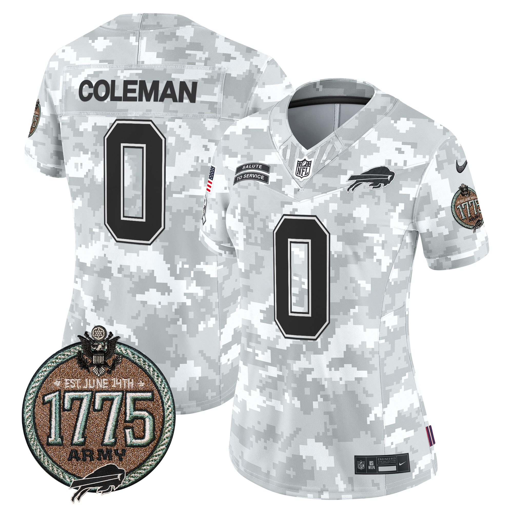 Keon Coleman Women's Buffalo Bills 2024 Salute to Service Establishment Year Patch Vapor Limited Army Jersey - All Stitched