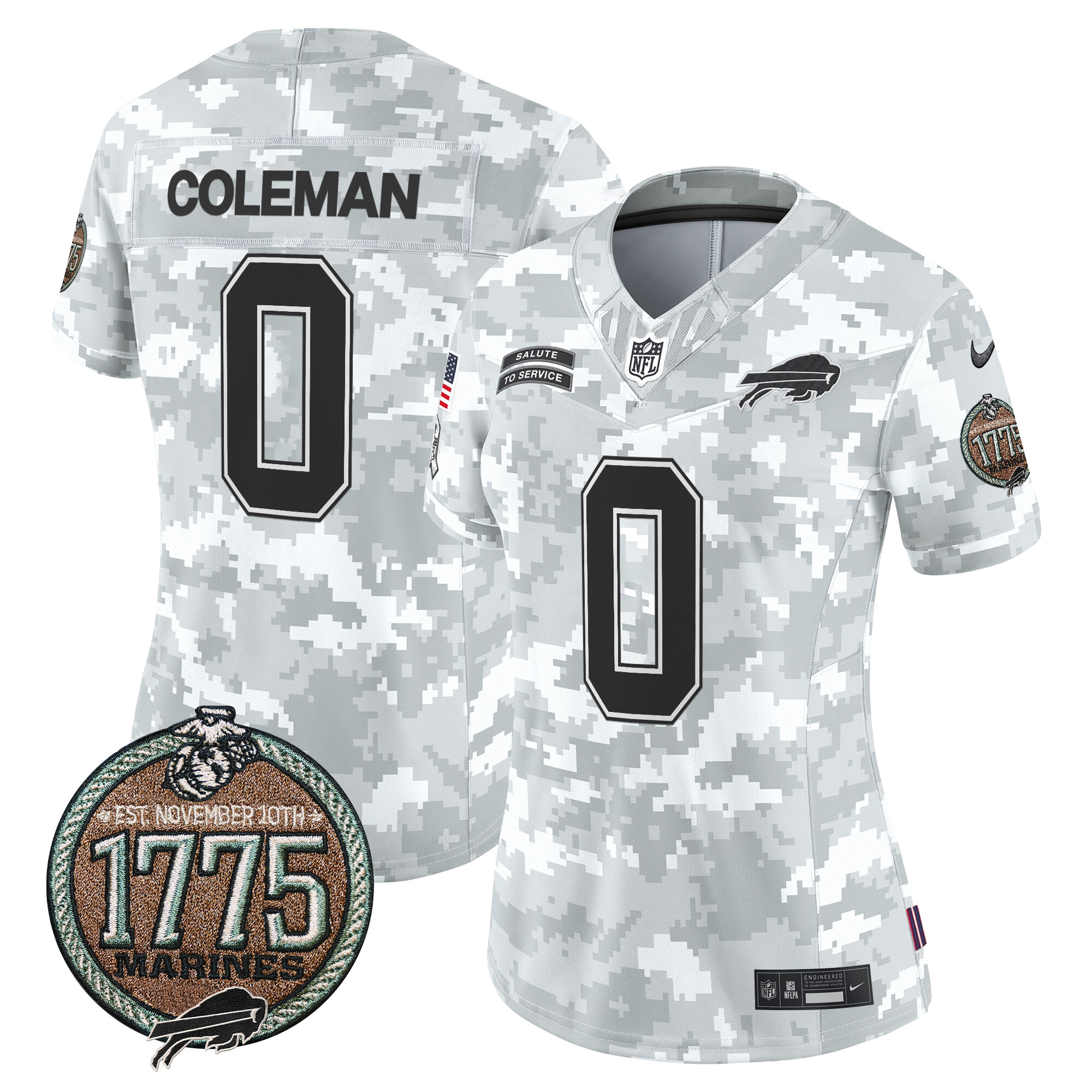 Keon Coleman Women's Buffalo Bills 2024 Salute to Service Establishment Year Patch Vapor Limited Marines Jersey - All Stitched