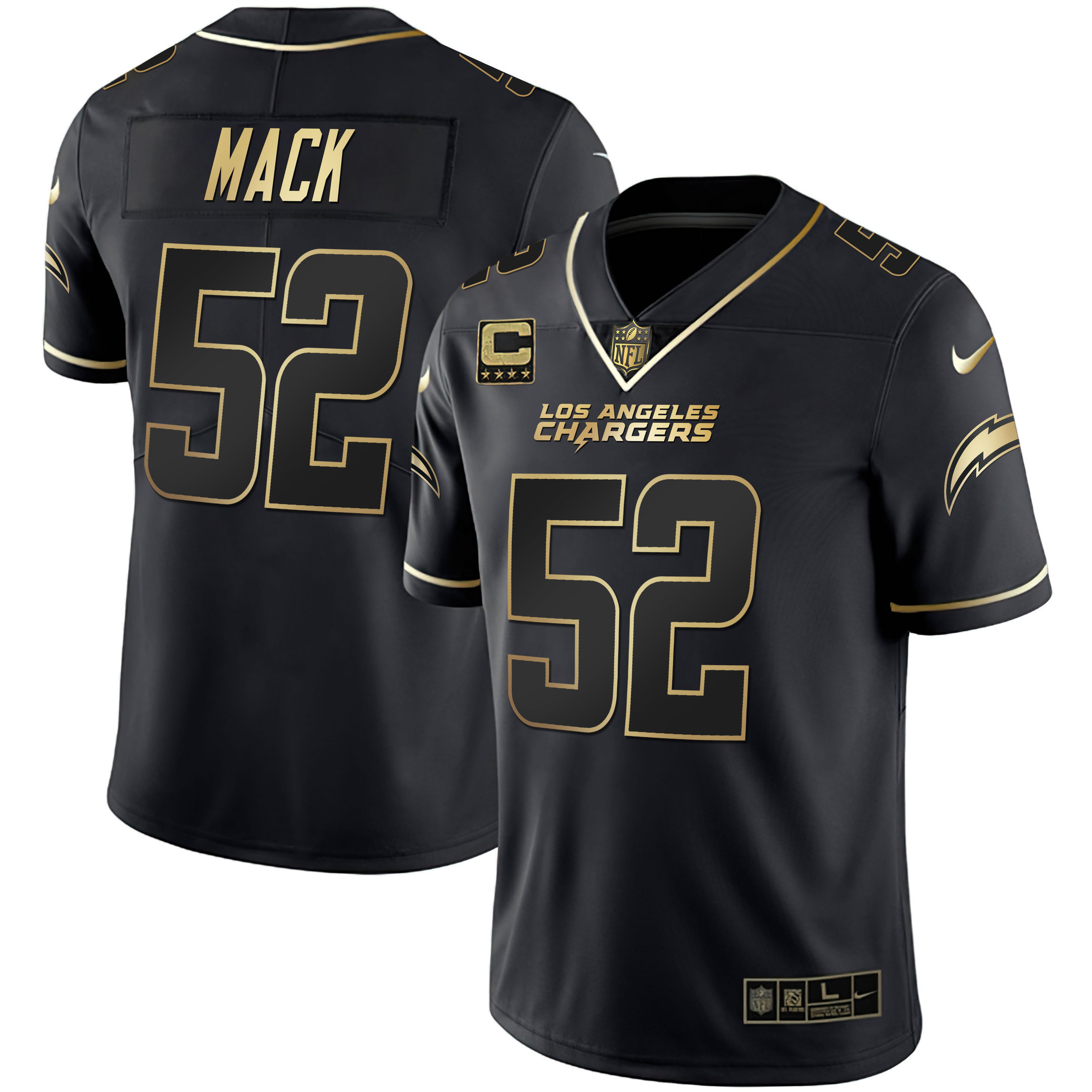 Khalil Mack Men's Los Angeles Chargers White Gold & Black Gold Black Gold Jersey - All Stitched