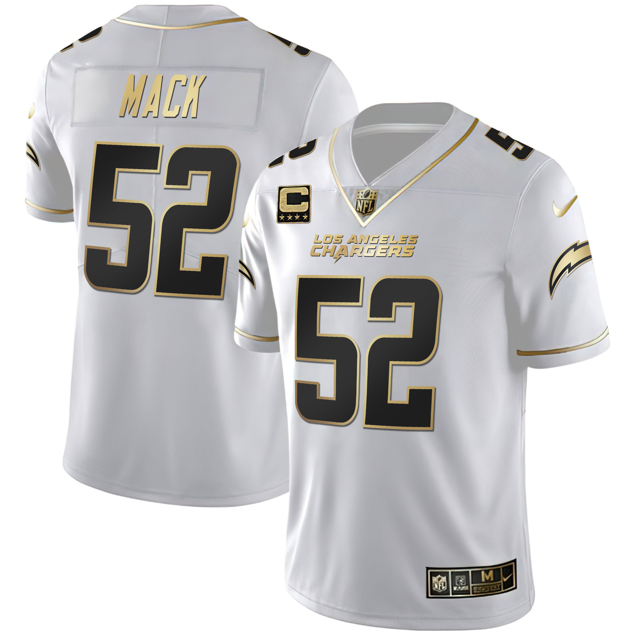 Khalil Mack Men's Los Angeles Chargers White Gold & Black Gold White Gold Jersey - All Stitched