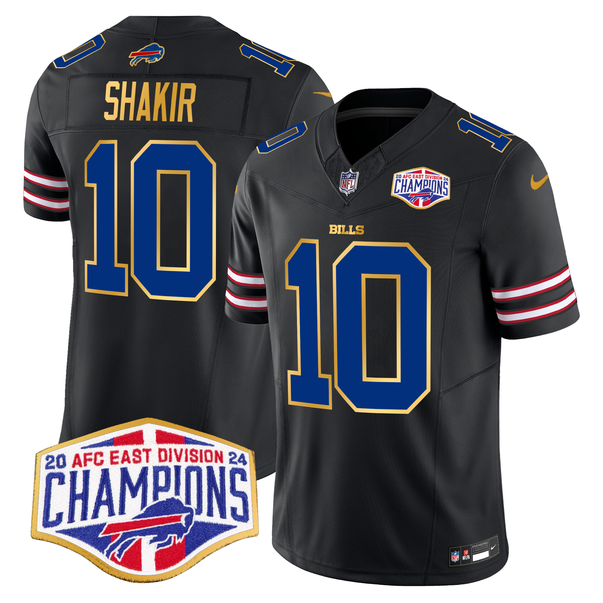 Khalil Shakir Men's Buffalo Bills 2024 AFC East Division Champions Gold Trim Vapor Limited Black Jersey - All Stitched