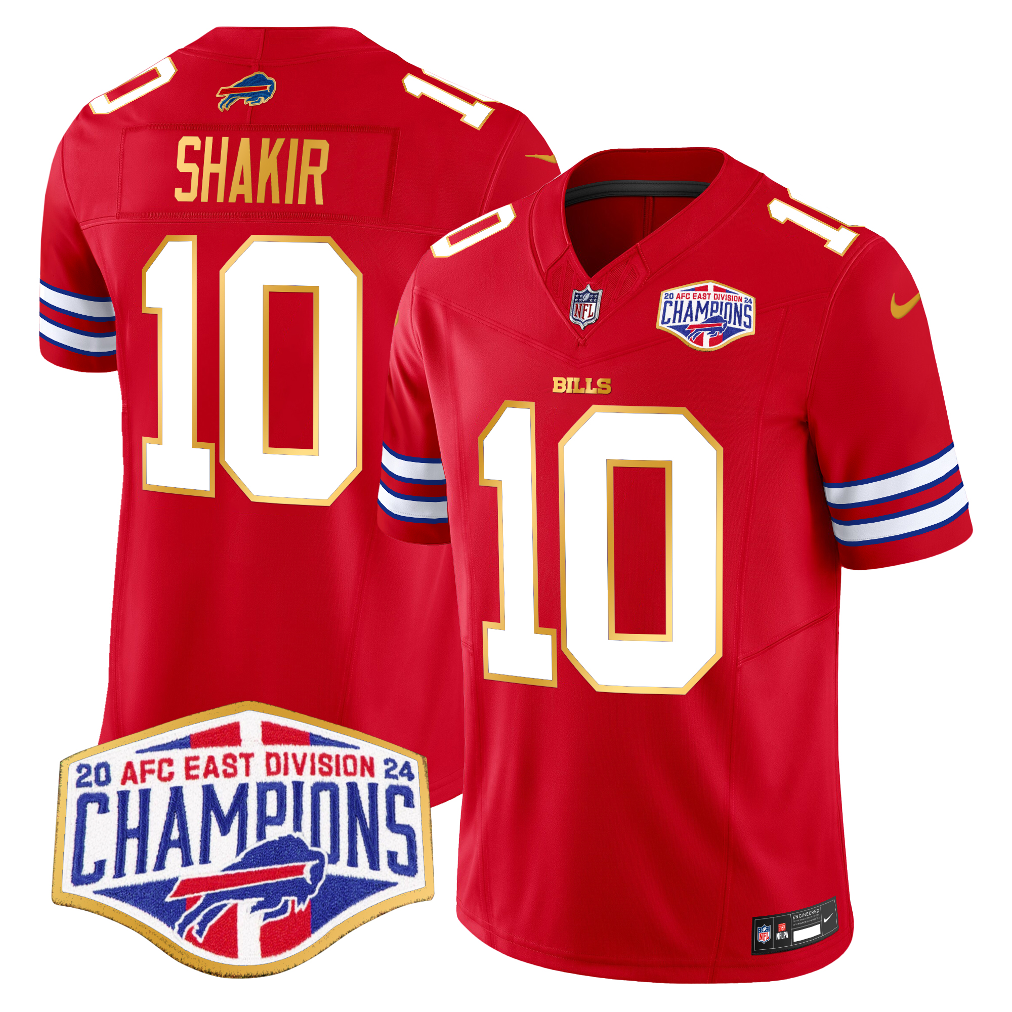 Khalil Shakir Men's Buffalo Bills 2024 AFC East Division Champions Gold Trim Vapor Limited Red Jersey - All Stitched