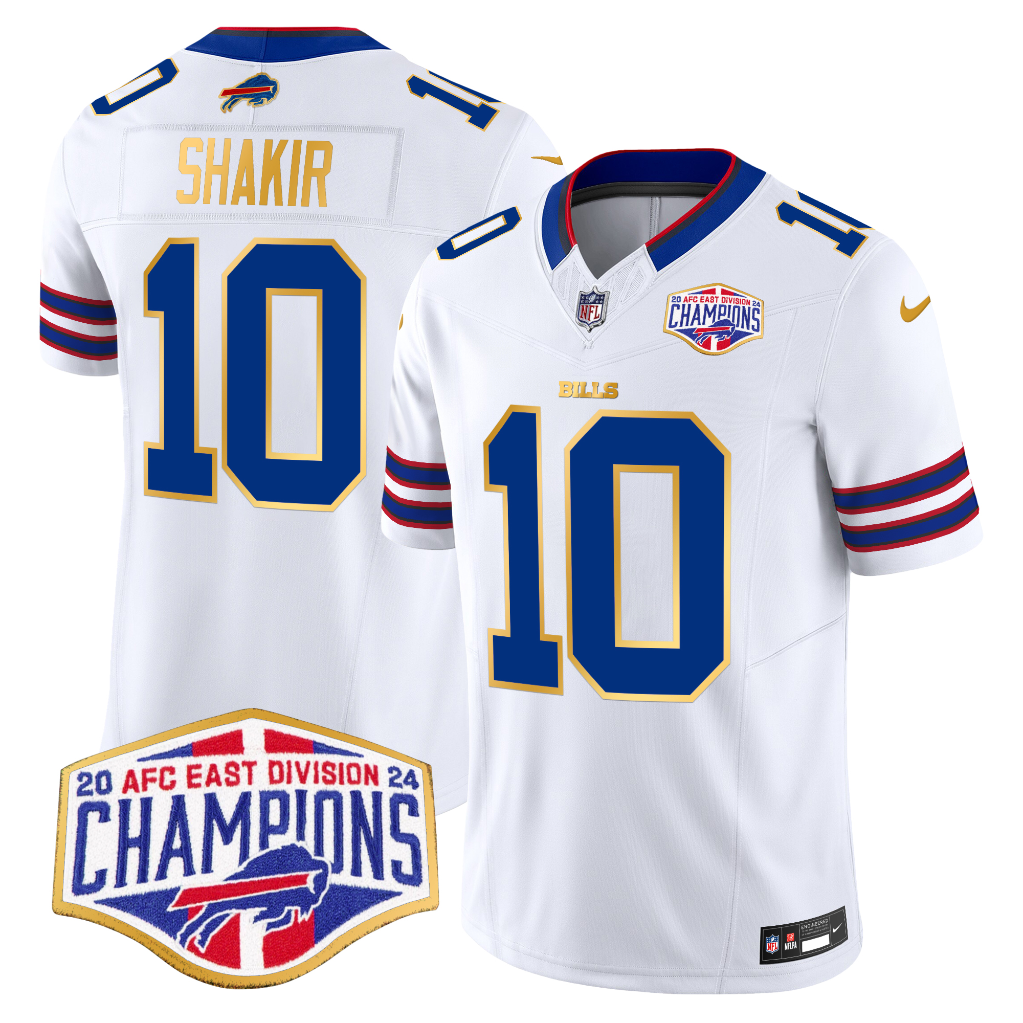 Khalil Shakir Men's Buffalo Bills 2024 AFC East Division Champions Gold Trim Vapor Limited White Jersey - All Stitched