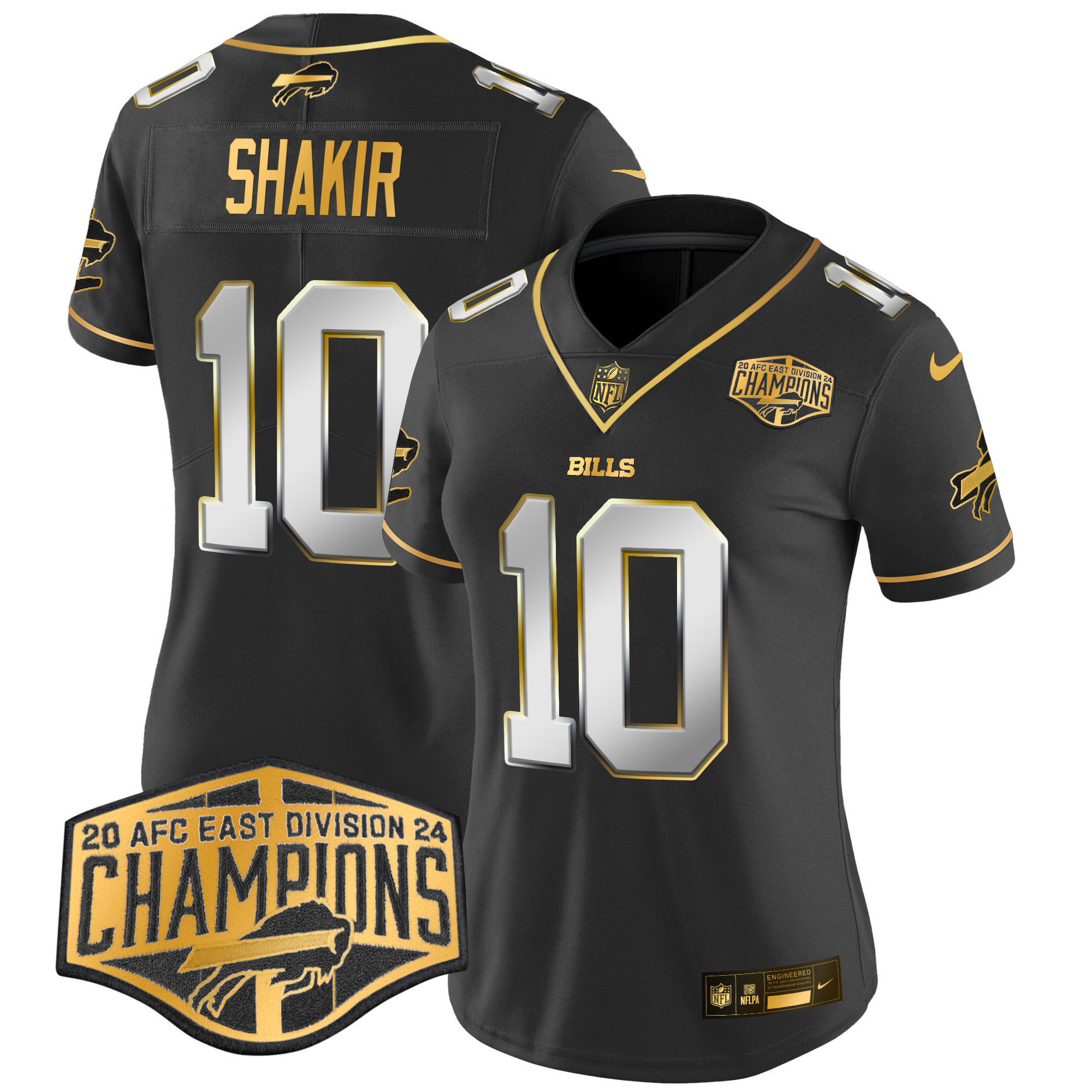 Khalil Shakir Women's Buffalo Bills 2024 AFC East Division Champions Gold Vapor Limited Black Limited Jersey - All Stitched