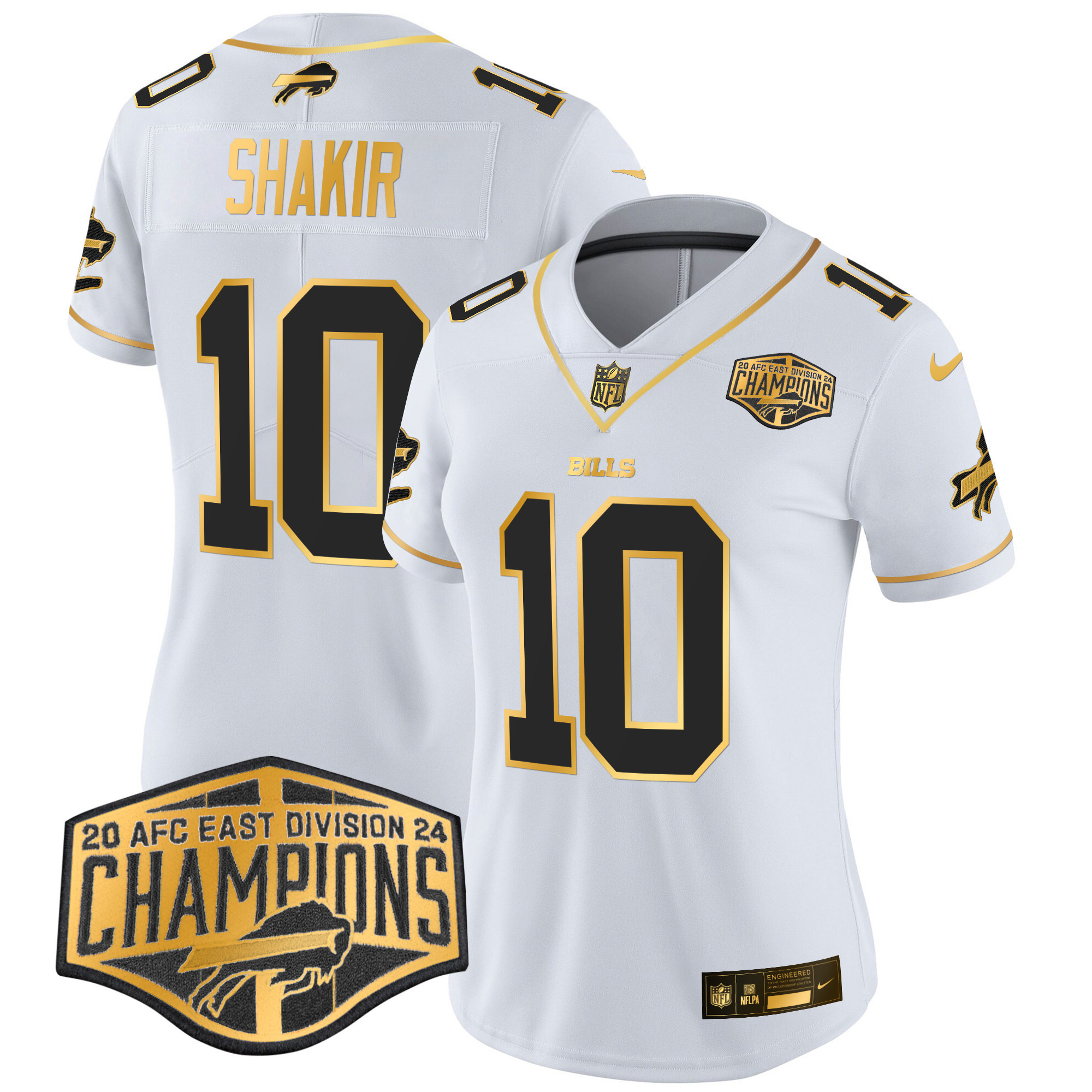 Khalil Shakir Women's Buffalo Bills 2024 AFC East Division Champions Gold Vapor Limited White Gold Jersey - All Stitched