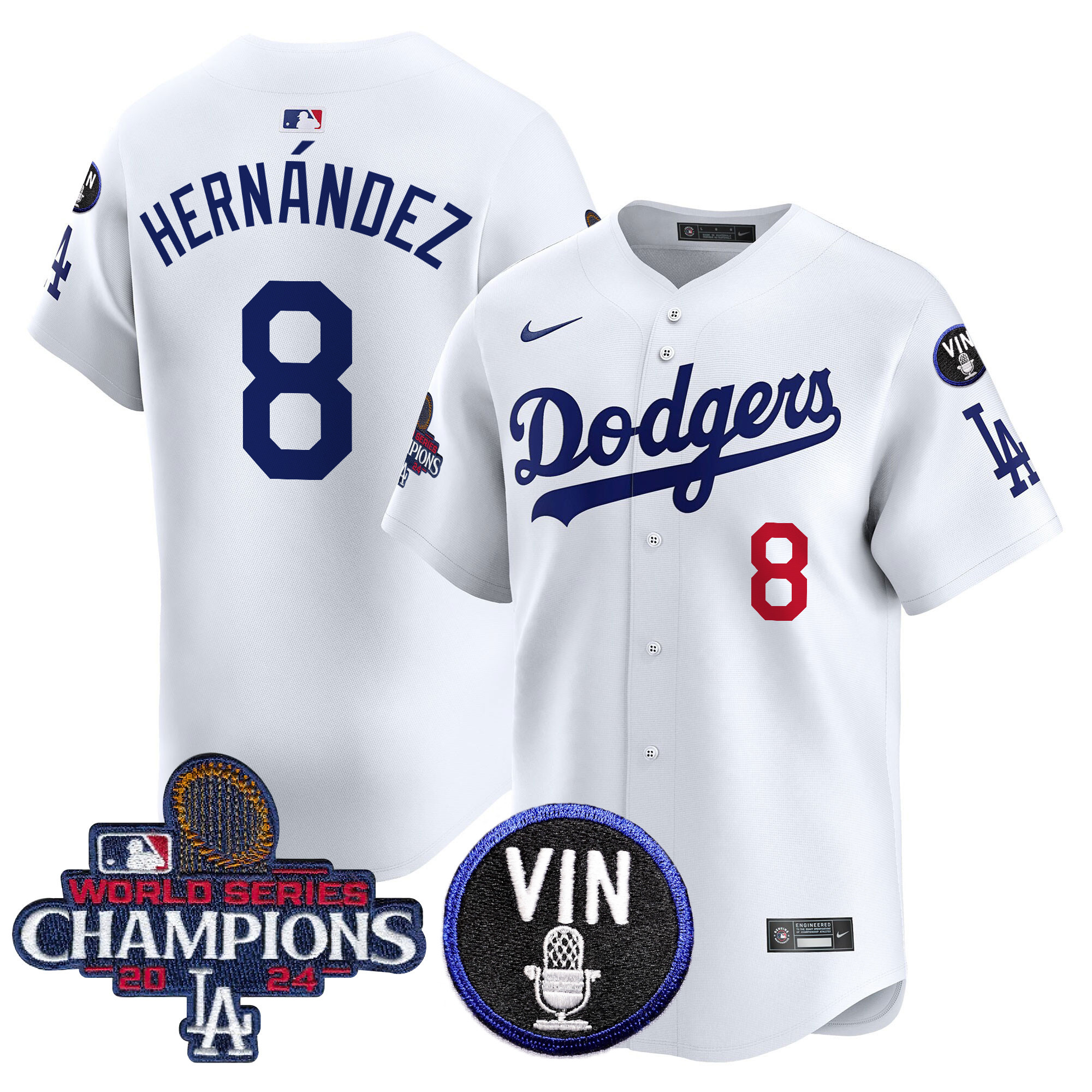 Kike Hernandez Men's Los Angeles Dodgers 2024 World Series Champions Patch Vapor Premier Limited White Jersey V3 - All Stitched