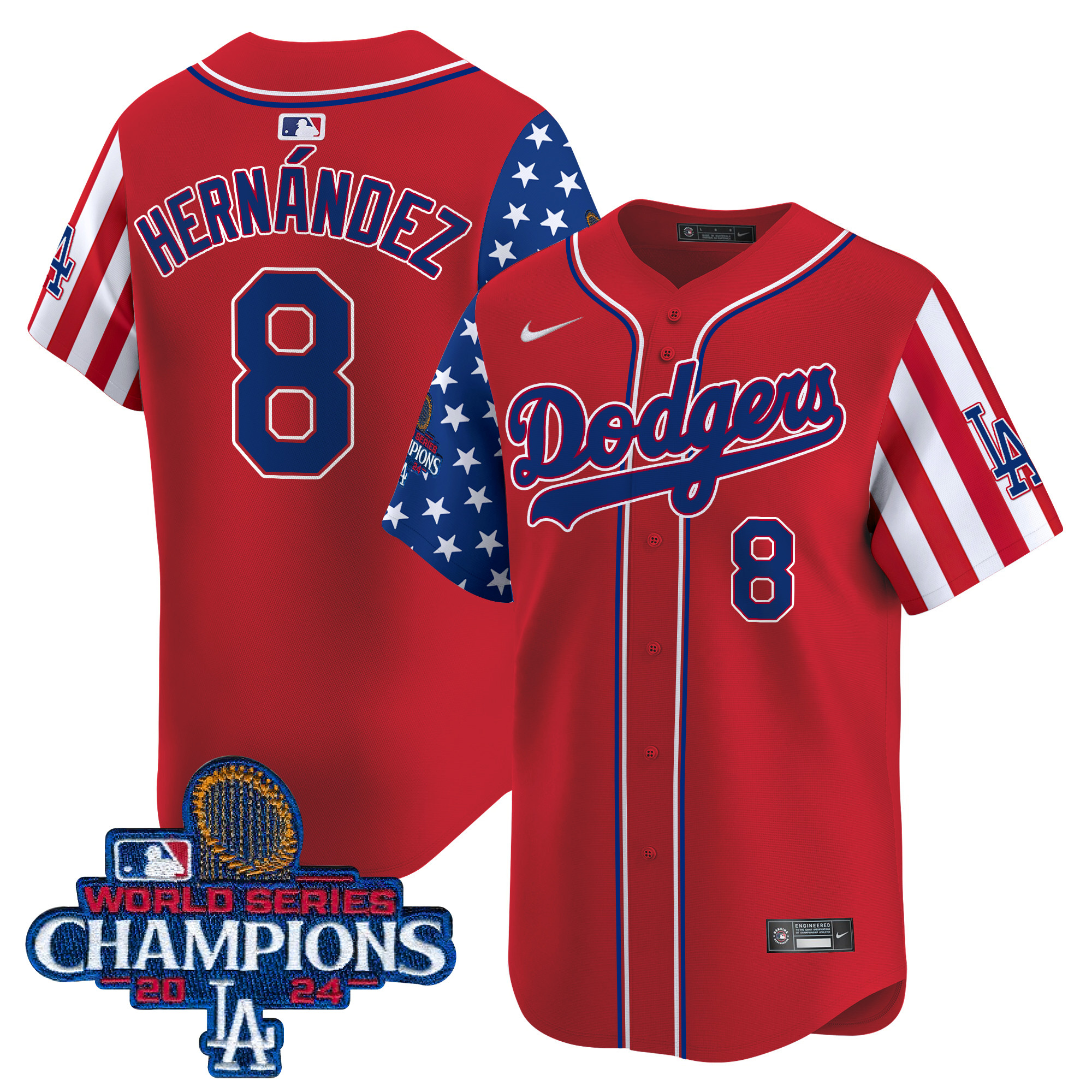 Kike Hernandez Men's Los Angeles Dodgers American Style 2024 World Series Champions Vapor Premier Limited Red Jersey - All Stitched