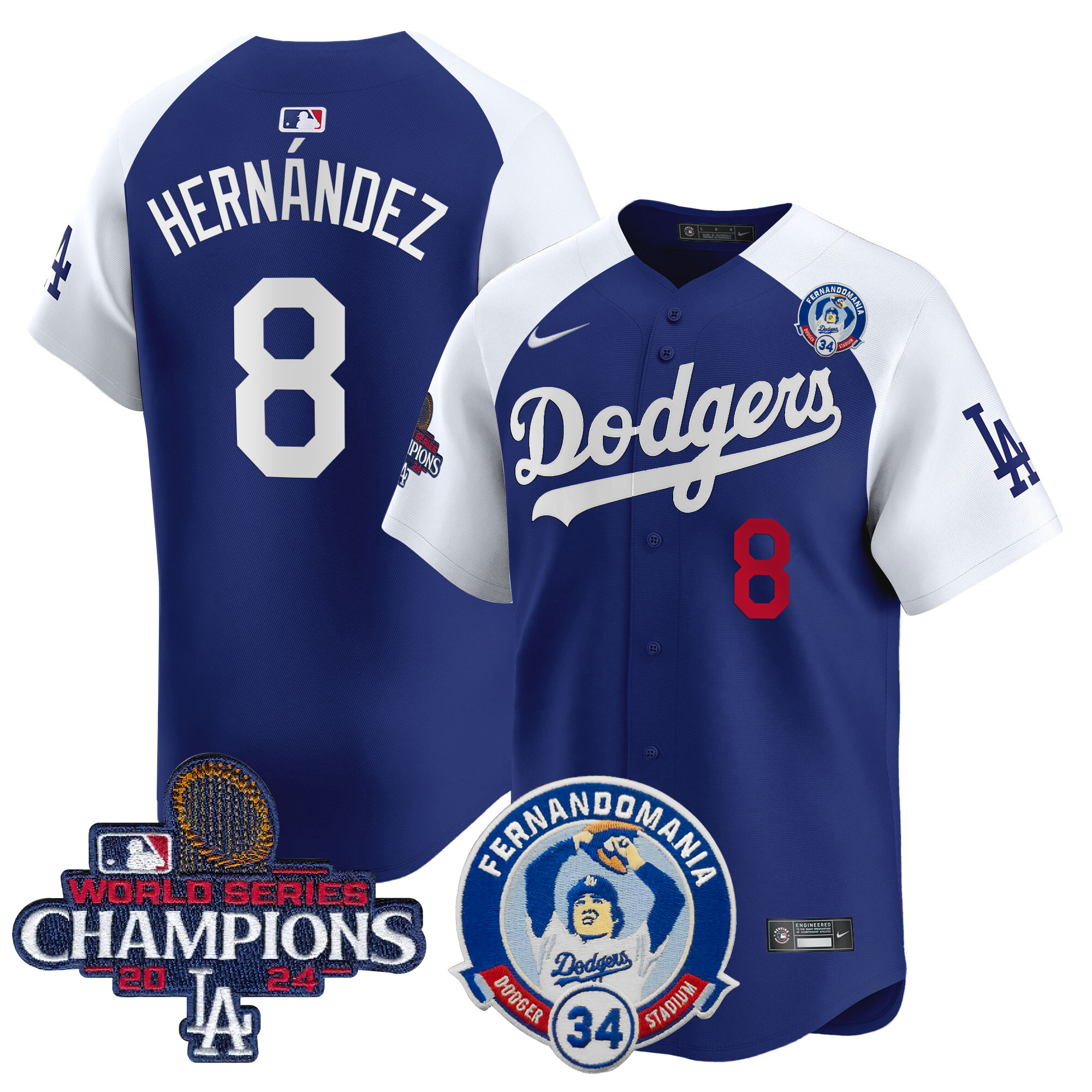 Kike Hernandez Men's Los Angeles Dodgers Fernando & 2024 World Series Champions Patch Vapor Premier Limited Alternate Royal Jersey V2 - All Stitched