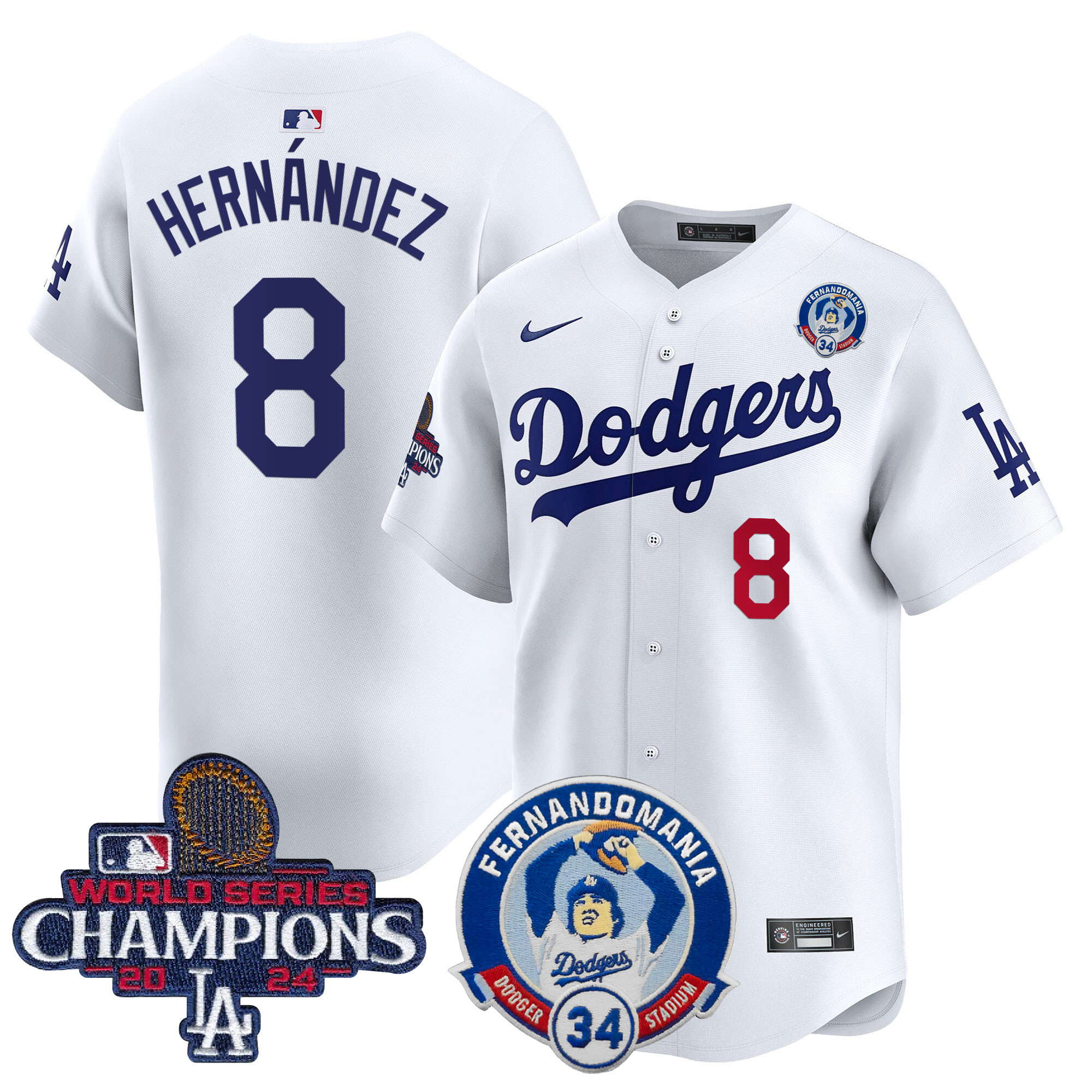 Kike Hernandez Men's Los Angeles Dodgers Fernando & 2024 World Series Champions Patch Vapor Premier Limited White Jersey V2 - All Stitched