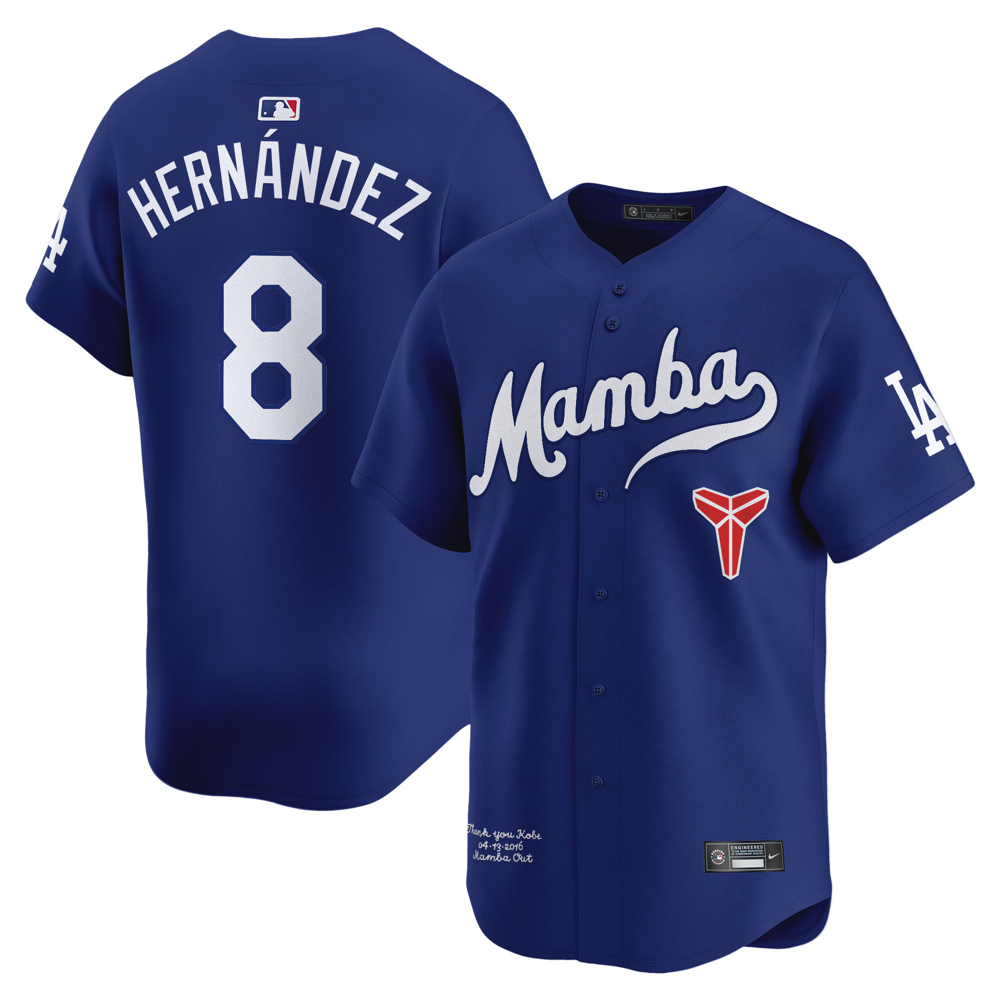 Kike Hernandez Men's Los Angeles Dodgers Kobe Bryant Mamba Vapor Premier Limited Royal Jersey - All Stitched