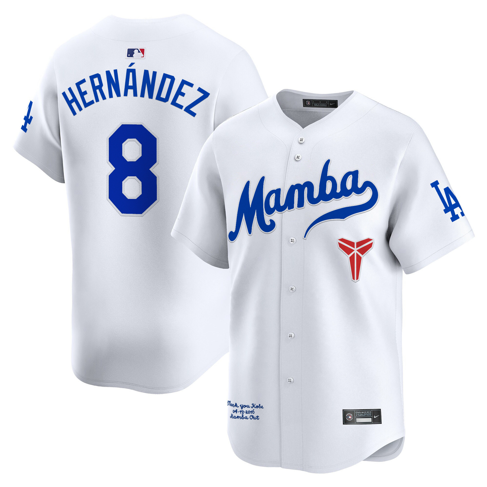 Kike Hernandez Men's Los Angeles Dodgers Kobe Bryant Mamba Vapor Premier Limited White Jersey - All Stitched