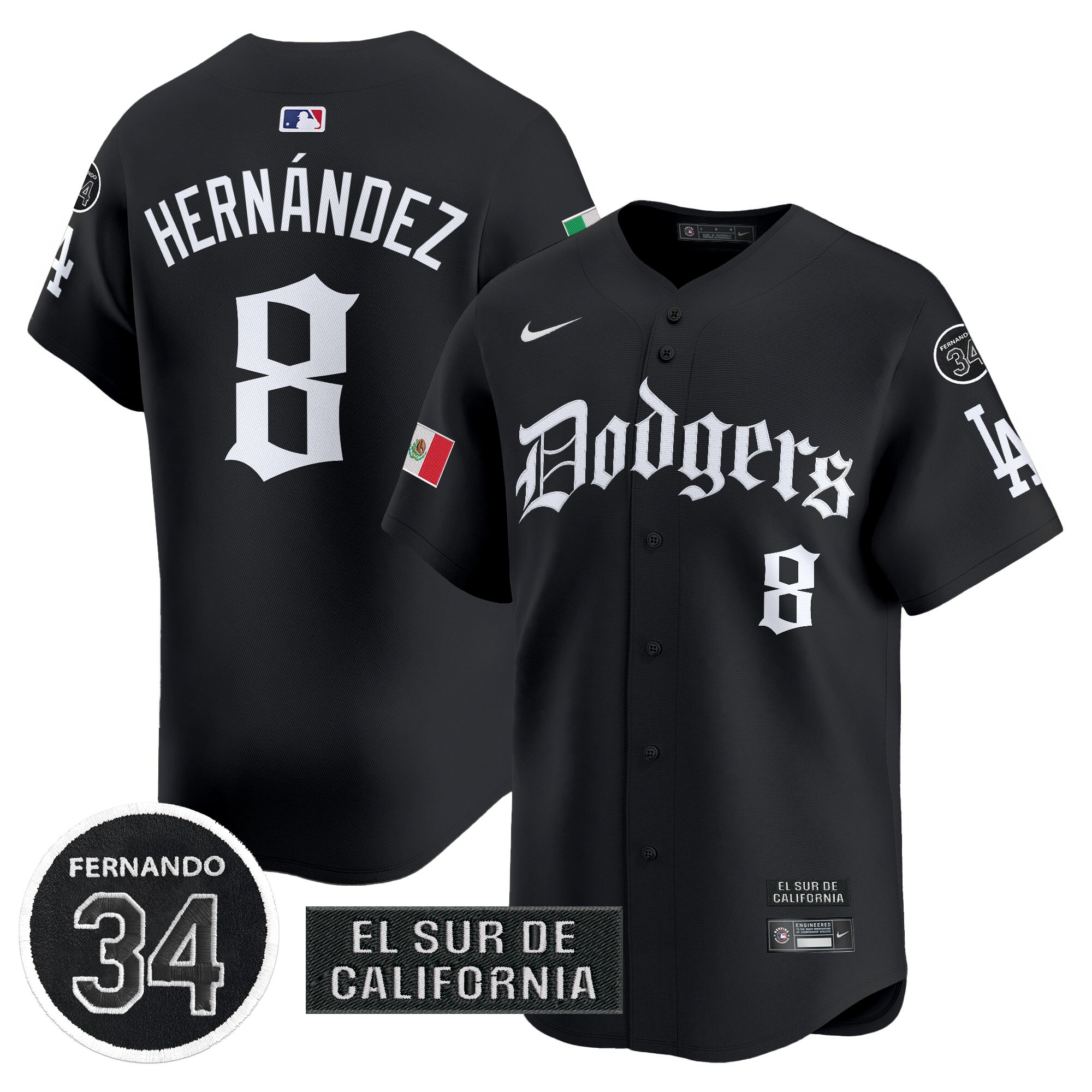 Kike Hernandez Men's Los Angeles Dodgers Mexico 2025 LA Gothic Style Vapor Premier Limited Black Jersey V2 - All Stitched