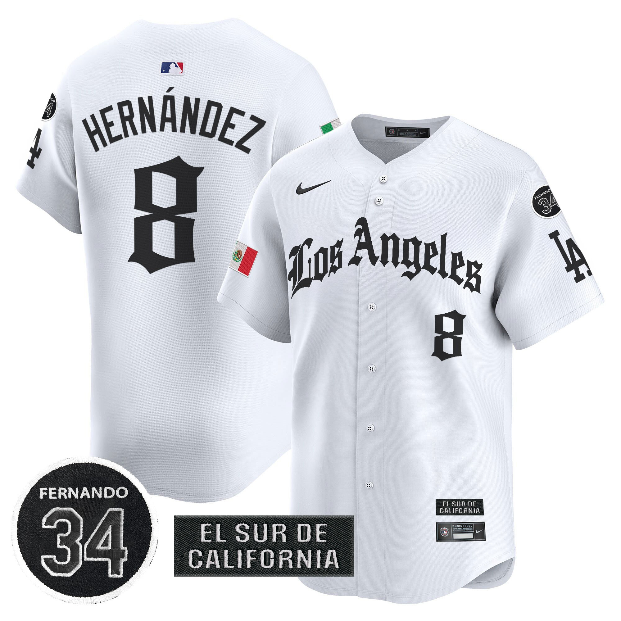 Kike Hernandez Men's Los Angeles Dodgers Mexico 2025 LA Gothic Style Vapor Premier Limited White Jersey - All Stitched