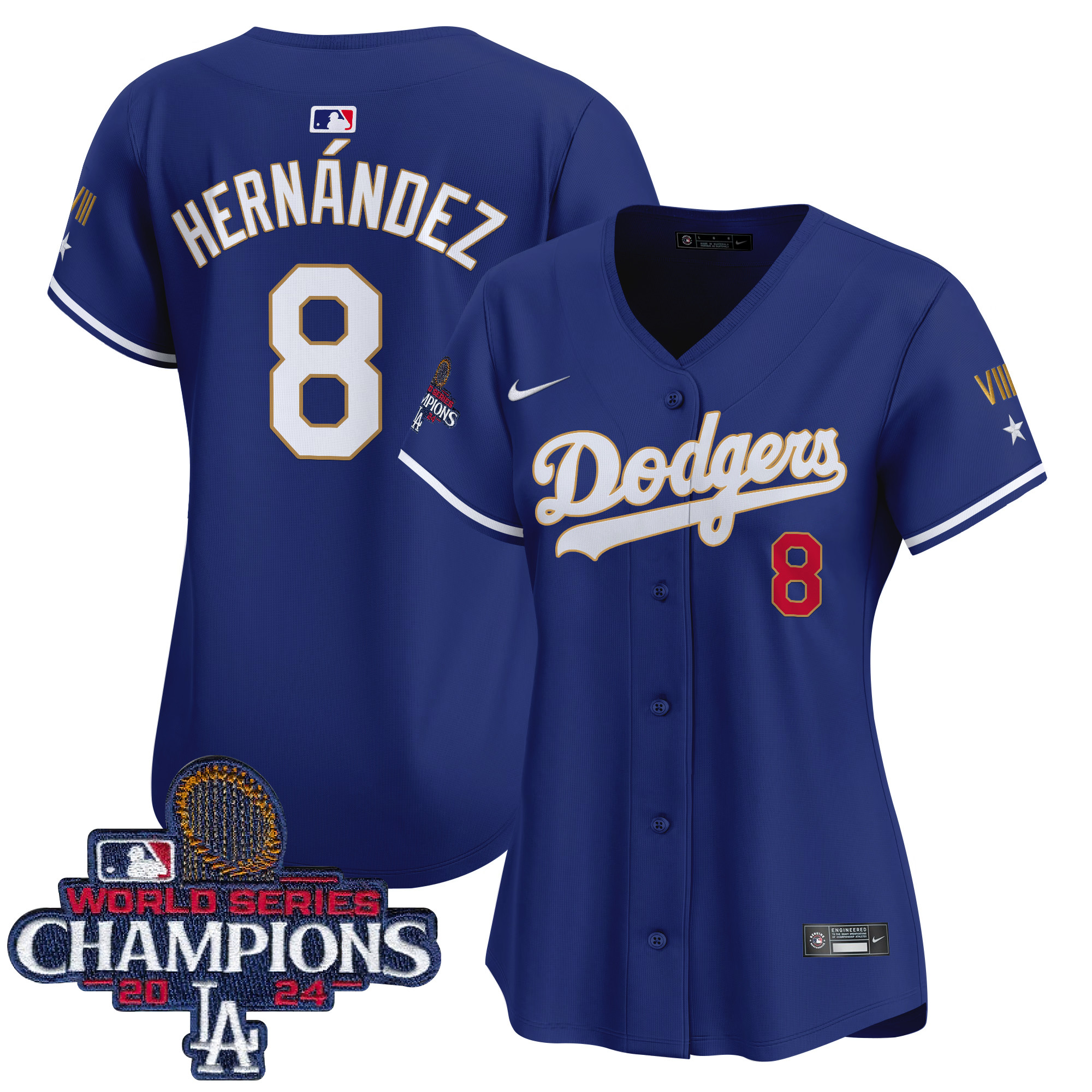 Kike Hernandez Women's Los Angeles Dodgers 2024 World Series Champions Gold Trim Vapor Premier Limited Royal Jersey - All Stitched